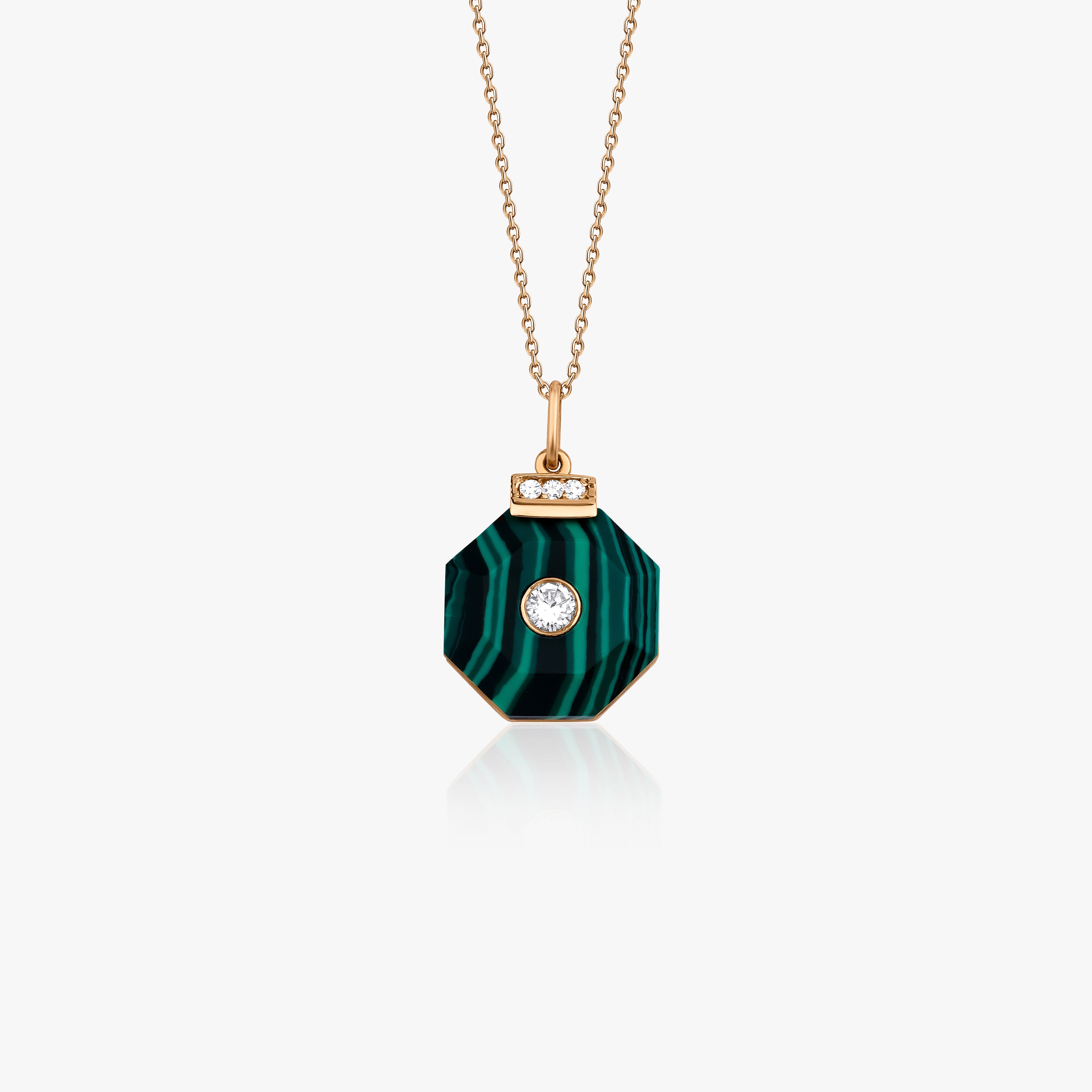 Diamond and Malachite Necklace in 14K Gold