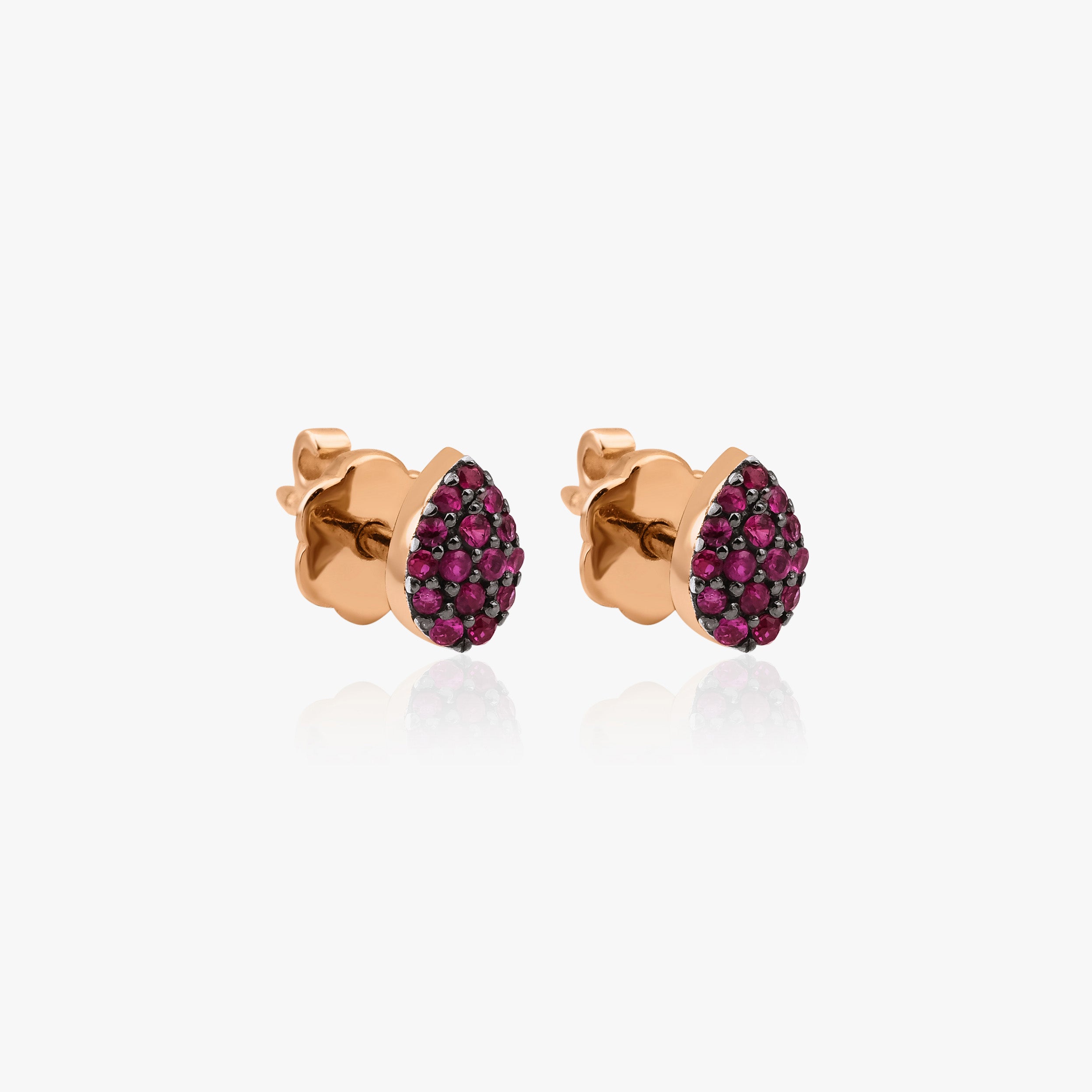 Tiny Pave Set Ruby Drop Stud Earrings Available in 14K and 18K Gold