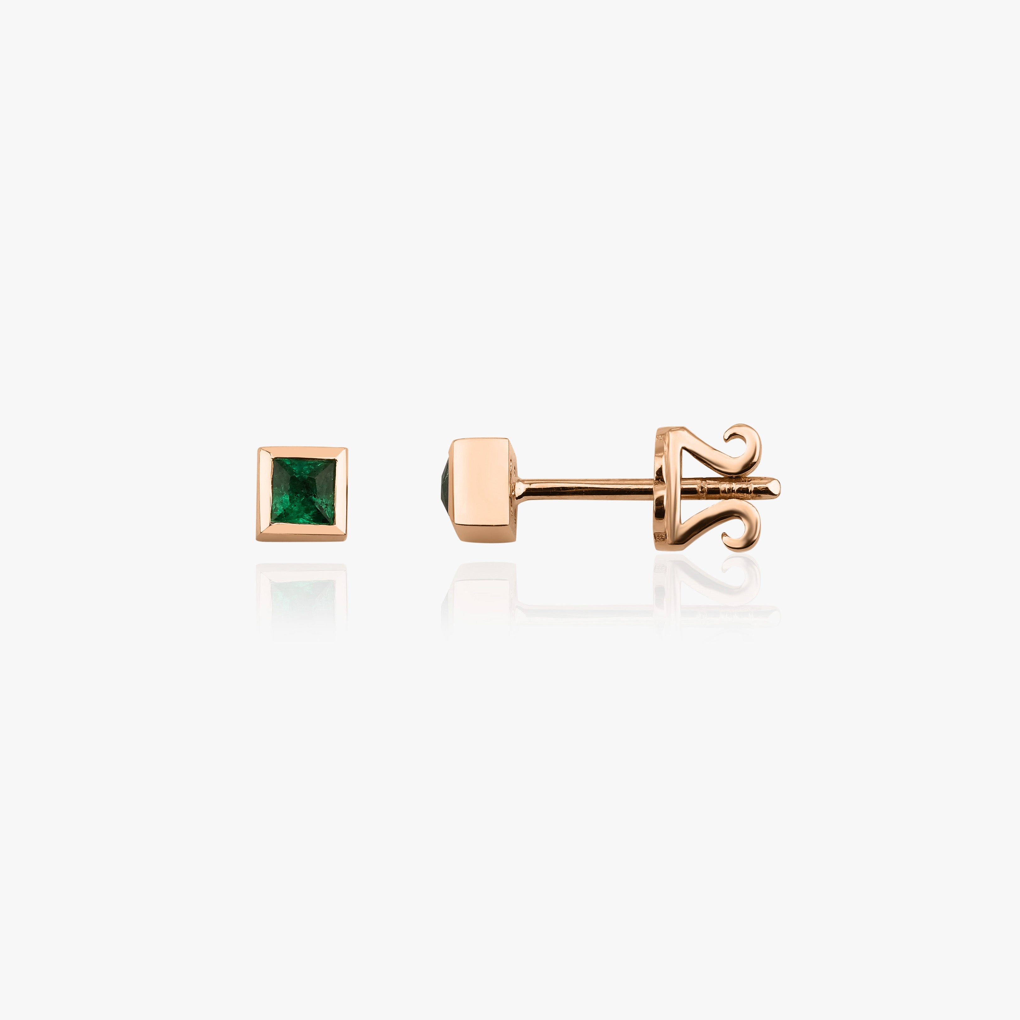 Princess Cut Emerald Studs in 14K Gold