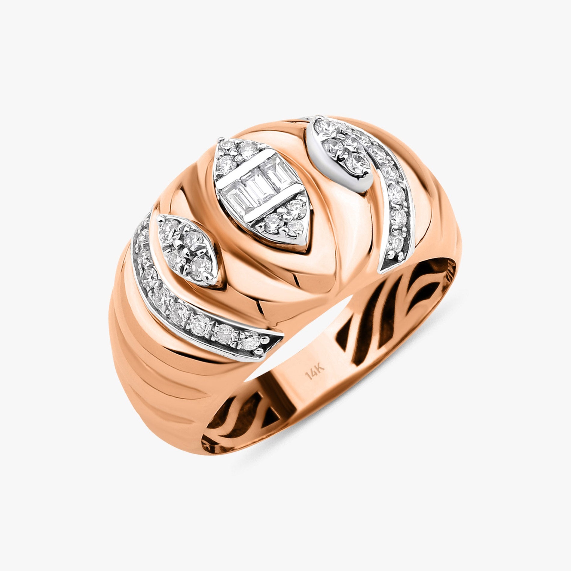 Diamond Wavy Dome Ring in 14K Gold