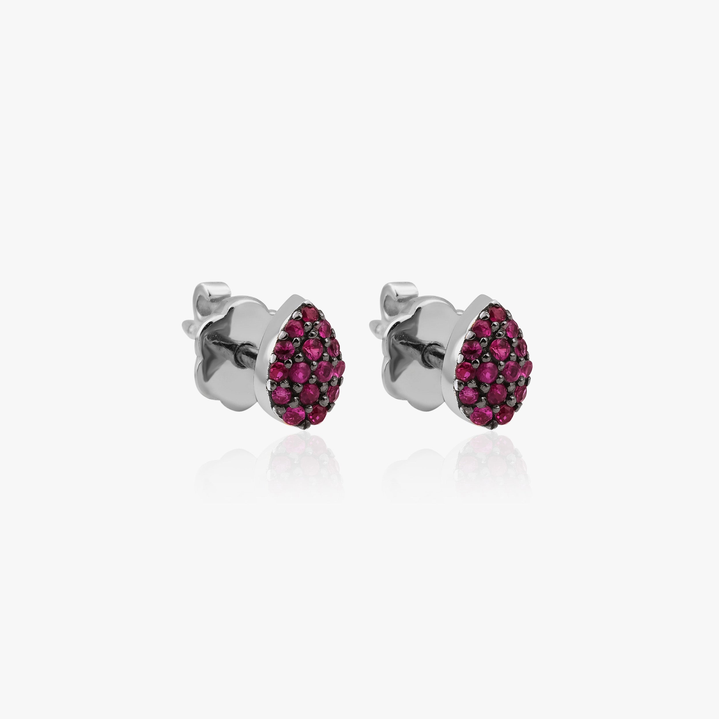Tiny Pave Set Ruby Drop Stud Earrings Available in 14K and 18K Gold