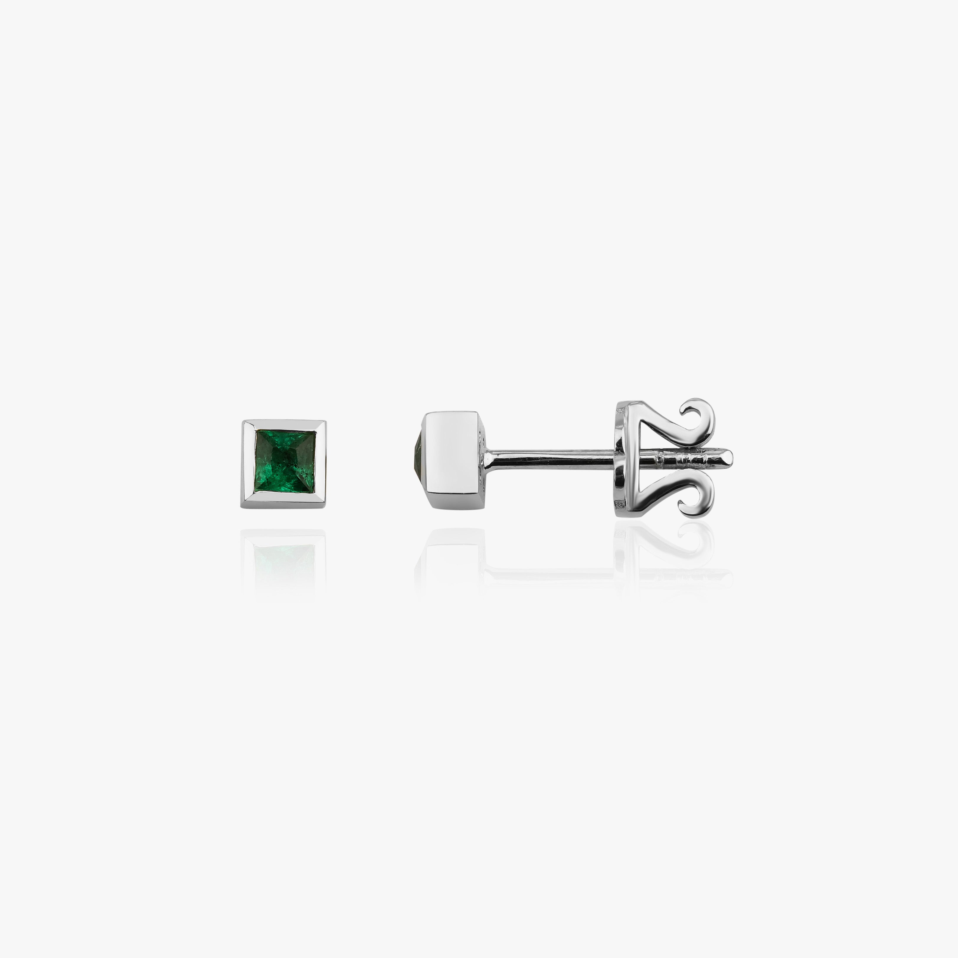 Princess Cut Emerald Studs in 14K Gold