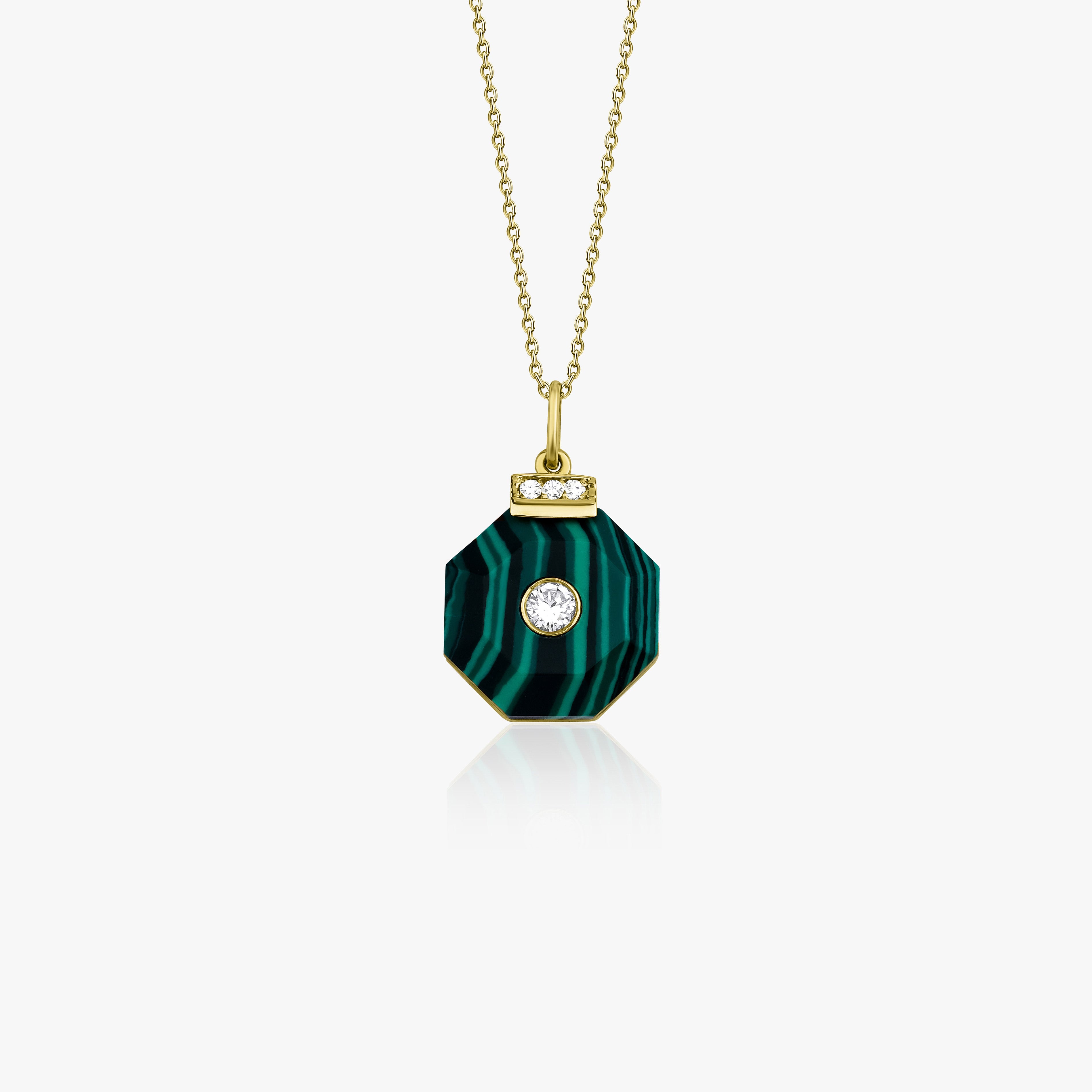 Diamond and Malachite Necklace in 14K Gold
