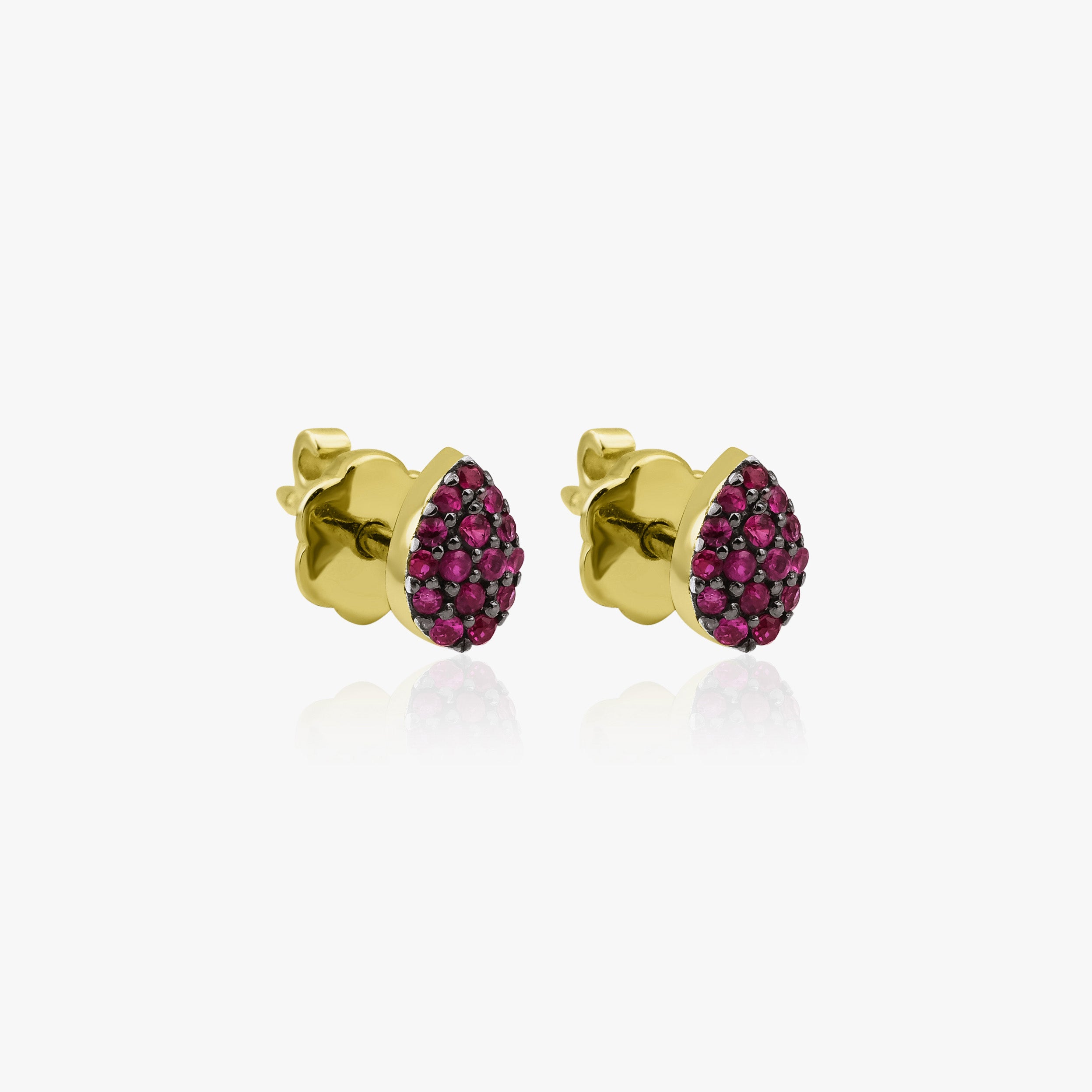 Tiny Pave Set Ruby Drop Stud Earrings Available in 14K and 18K Gold