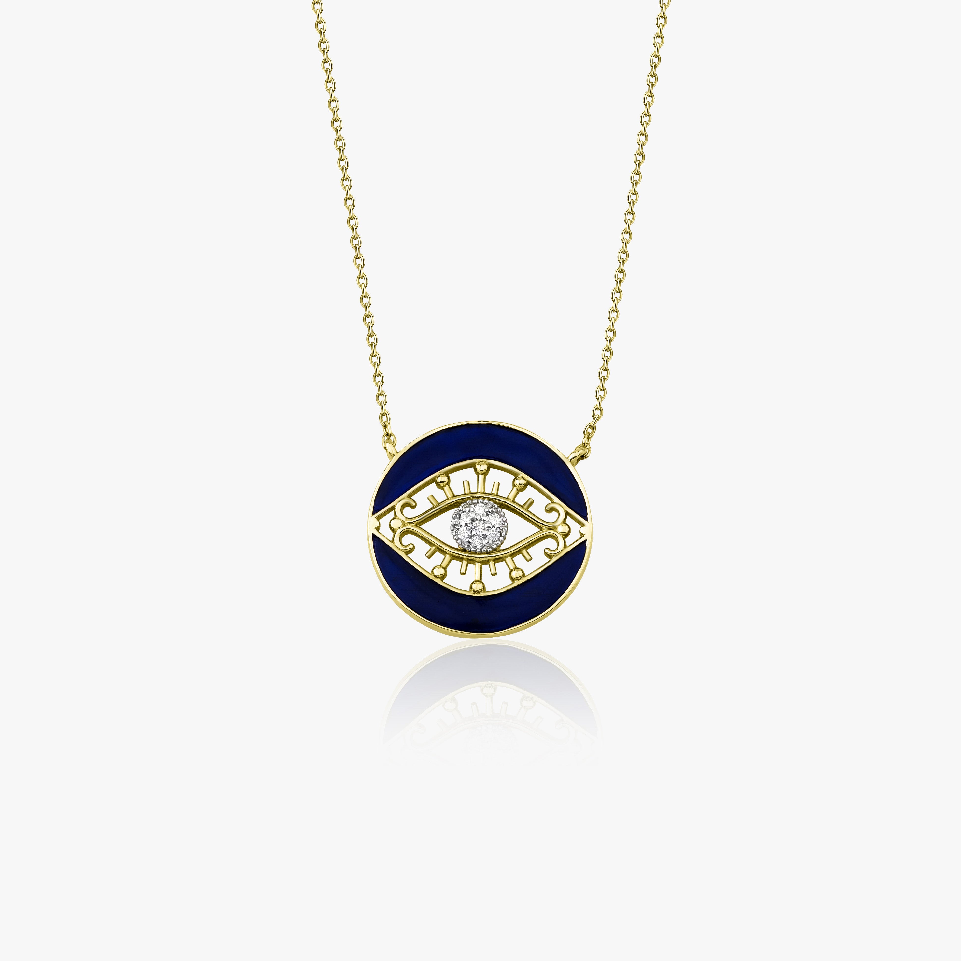 Diamond Eye Medallion Necklace in 14K Gold