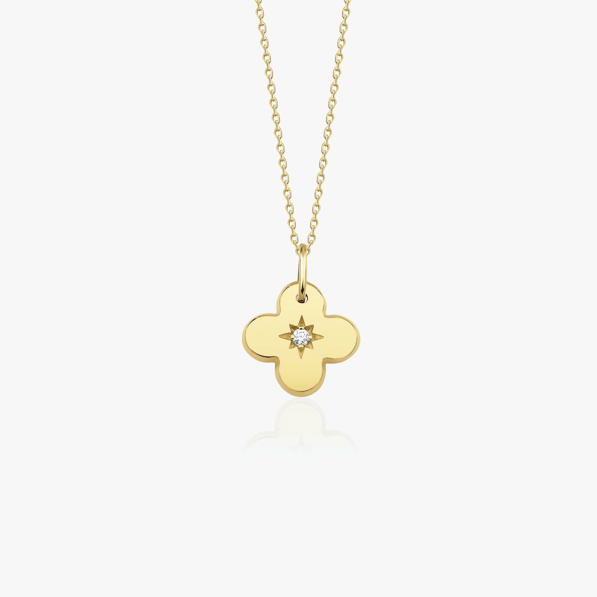 Mini Diamond Clover Necklace in 14K Gold