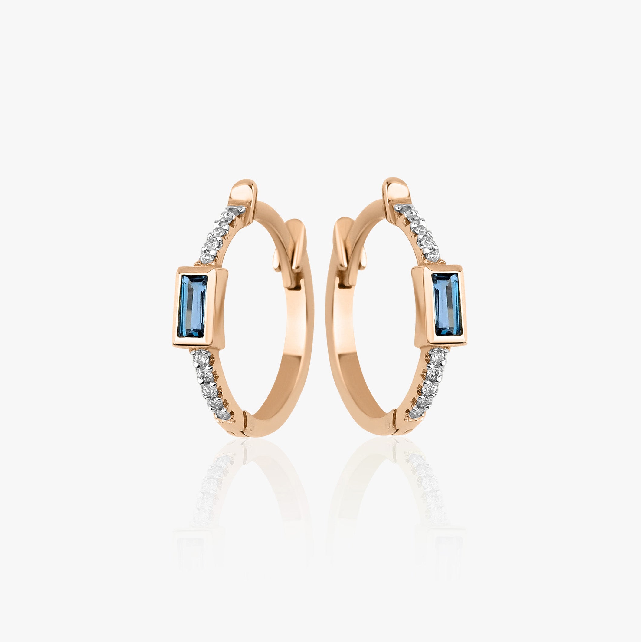 Diamond and Blue Topaz Earrings Available in 14K and 18K Gold