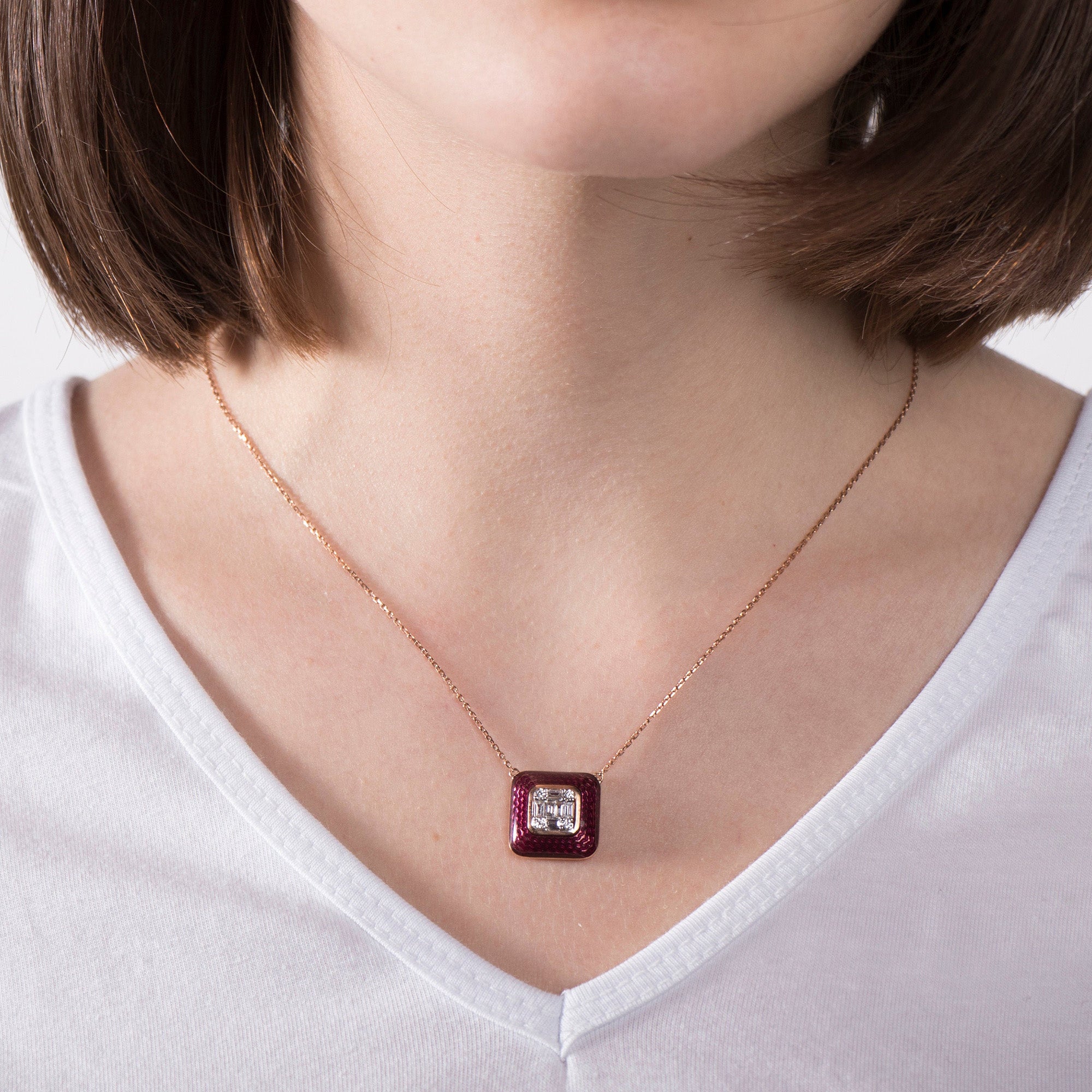 Classic Enamel and Diamond Necklace in 18K Gold