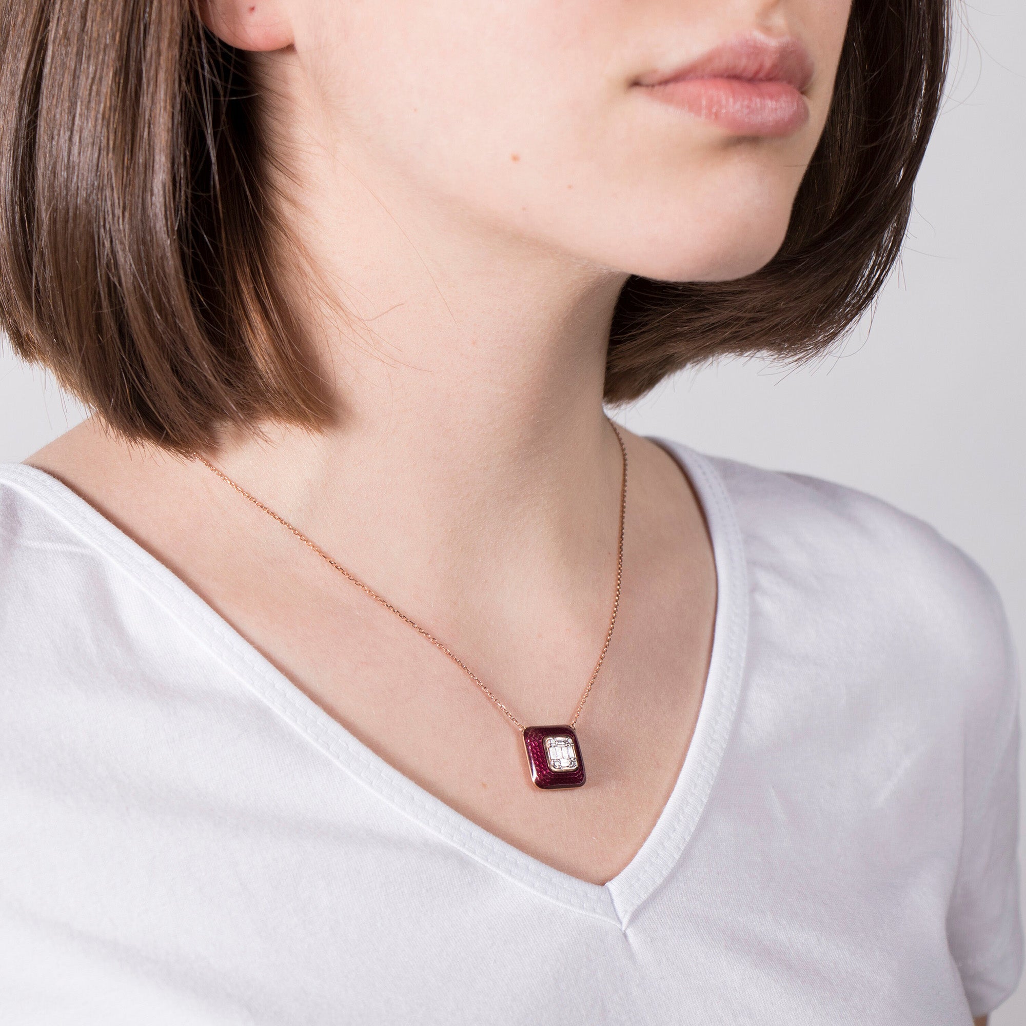 Classic Enamel and Diamond Necklace in 18K Gold