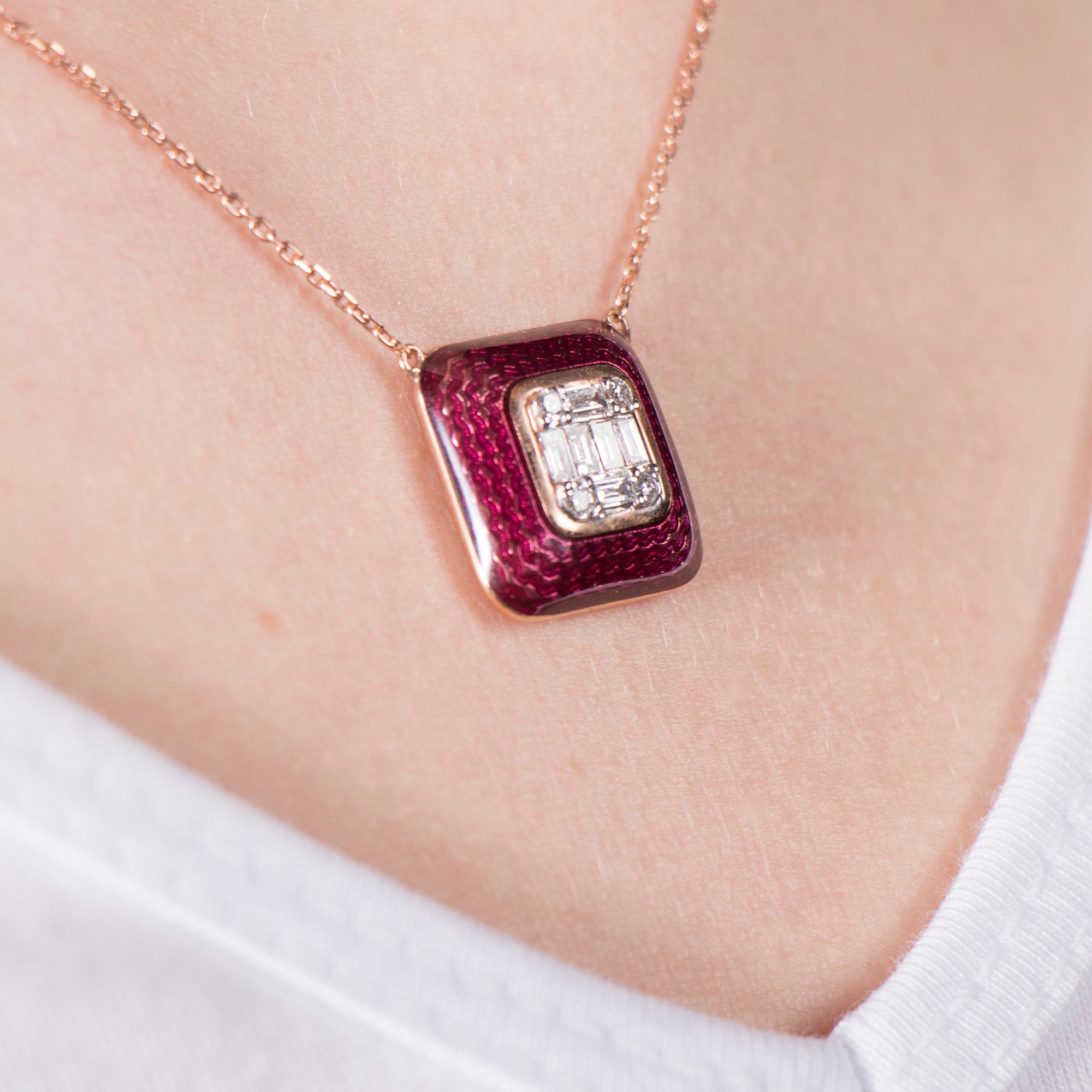 Classic Enamel and Diamond Necklace in 18K Gold