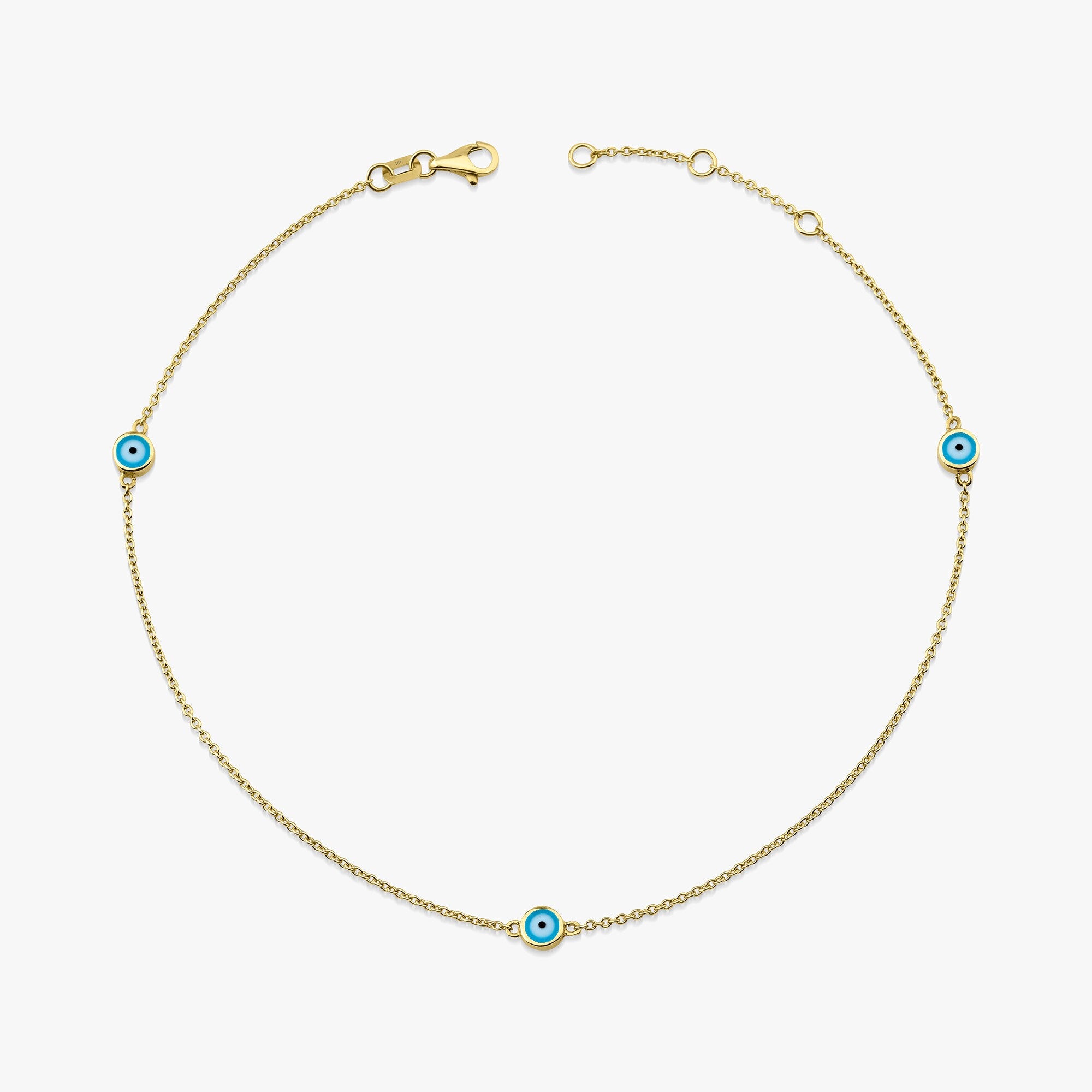 Three Ocean Blue Evil Eye Anklet in 14K Gold