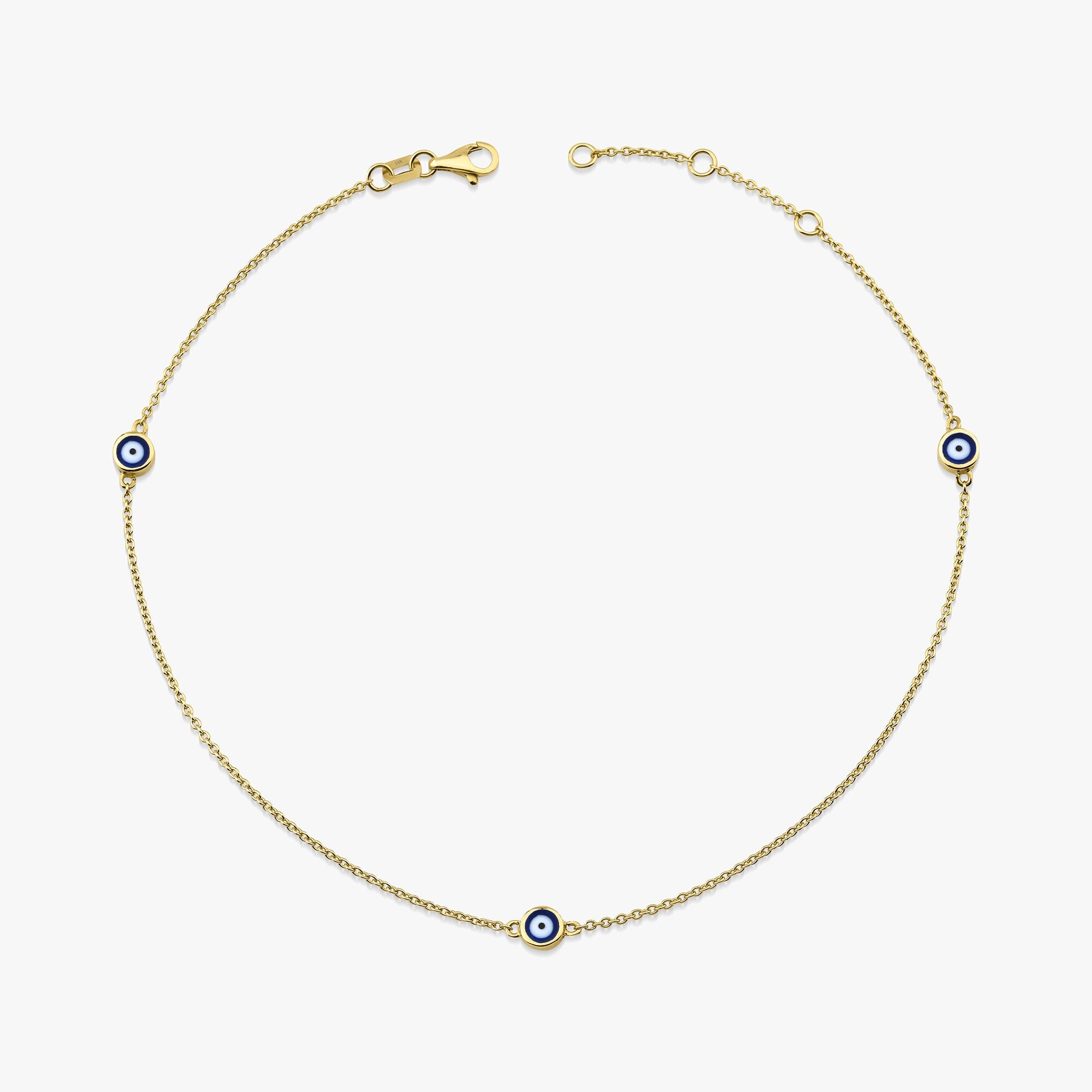 Three Navy Blue Evil Eye Anklet in 14K Gold