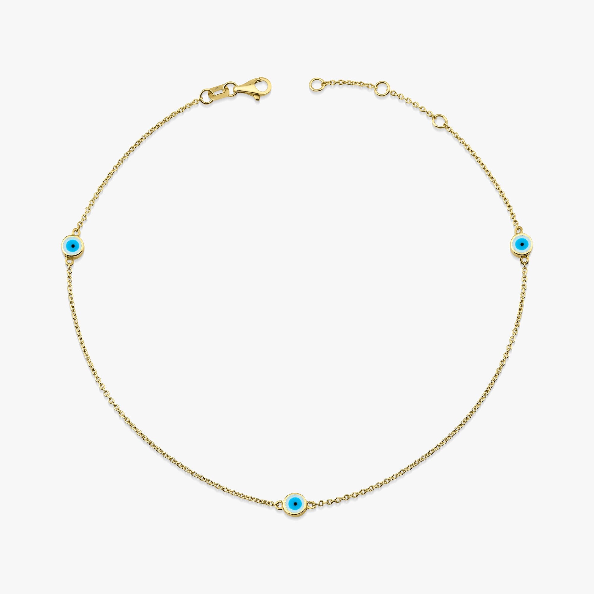 Three White Evil Eye Anklet in 14K Gold