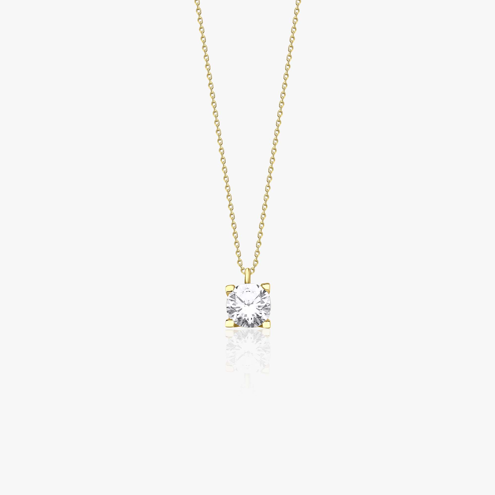 4 Prong Solitaire Necklace in 14K Gold