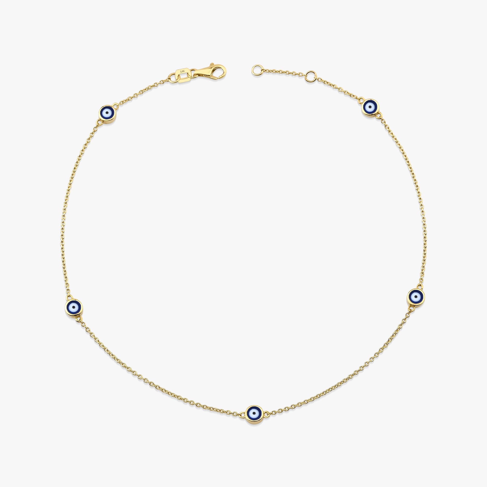 Five Navy Blue Evil Eye Anklet in 14K Gold