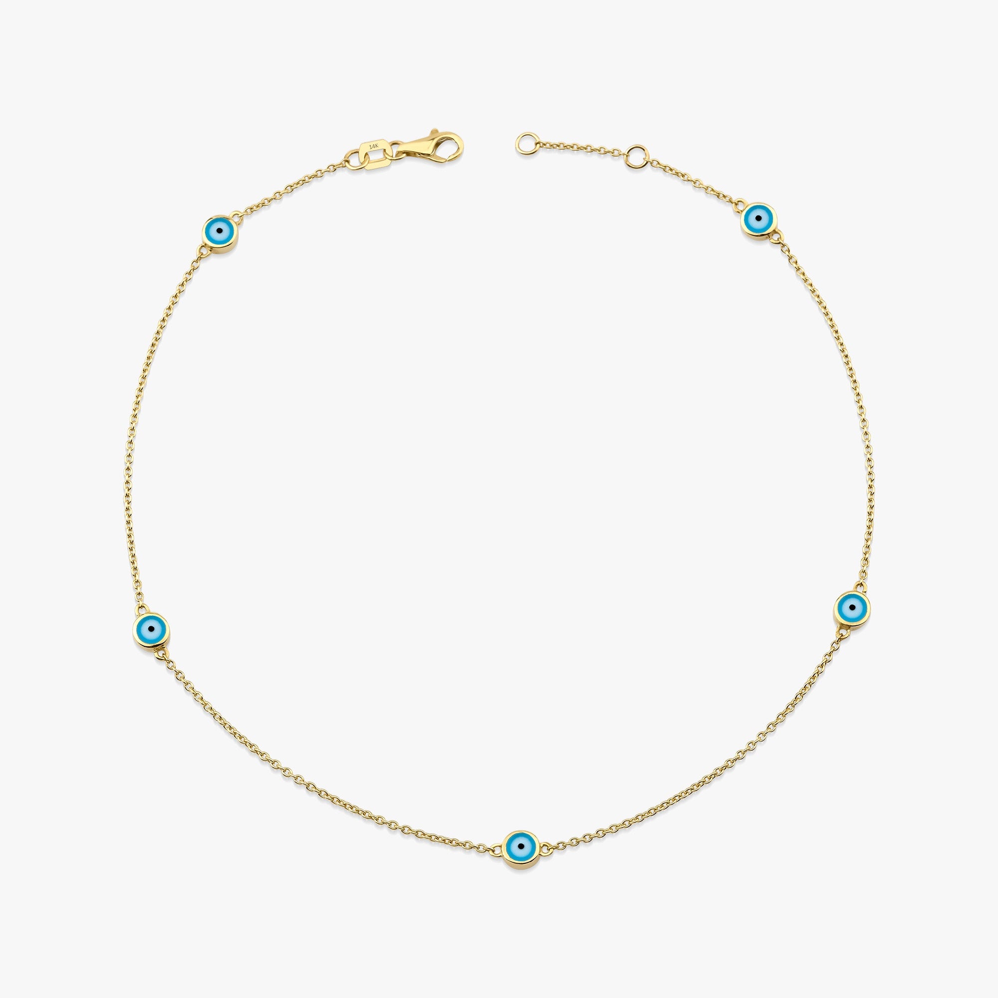 Five Ocean Blue Evil Eye Anklet in 14K Gold
