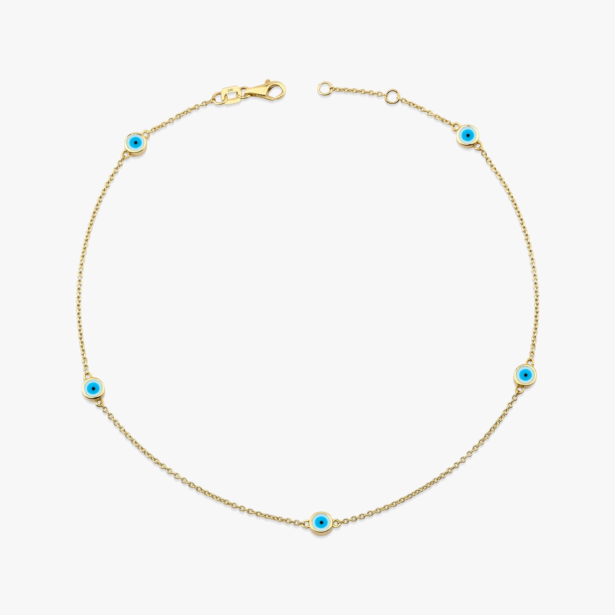 Five White Evil Eye Anklet in 14K Gold