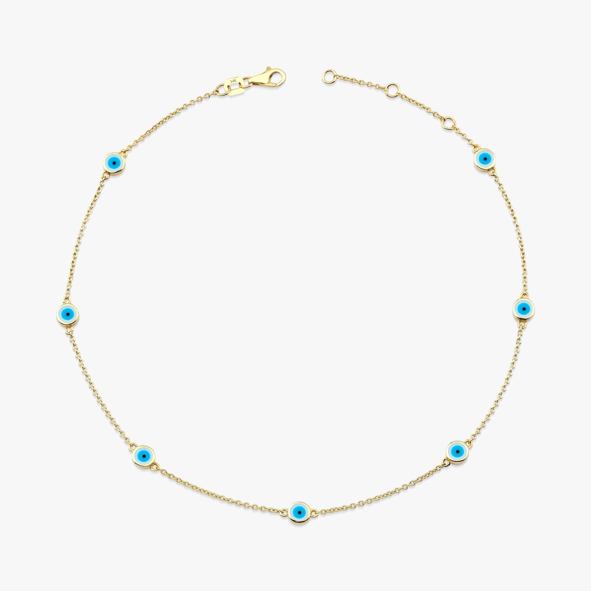 Seven White Evil Eye Anklet in 14K Gold
