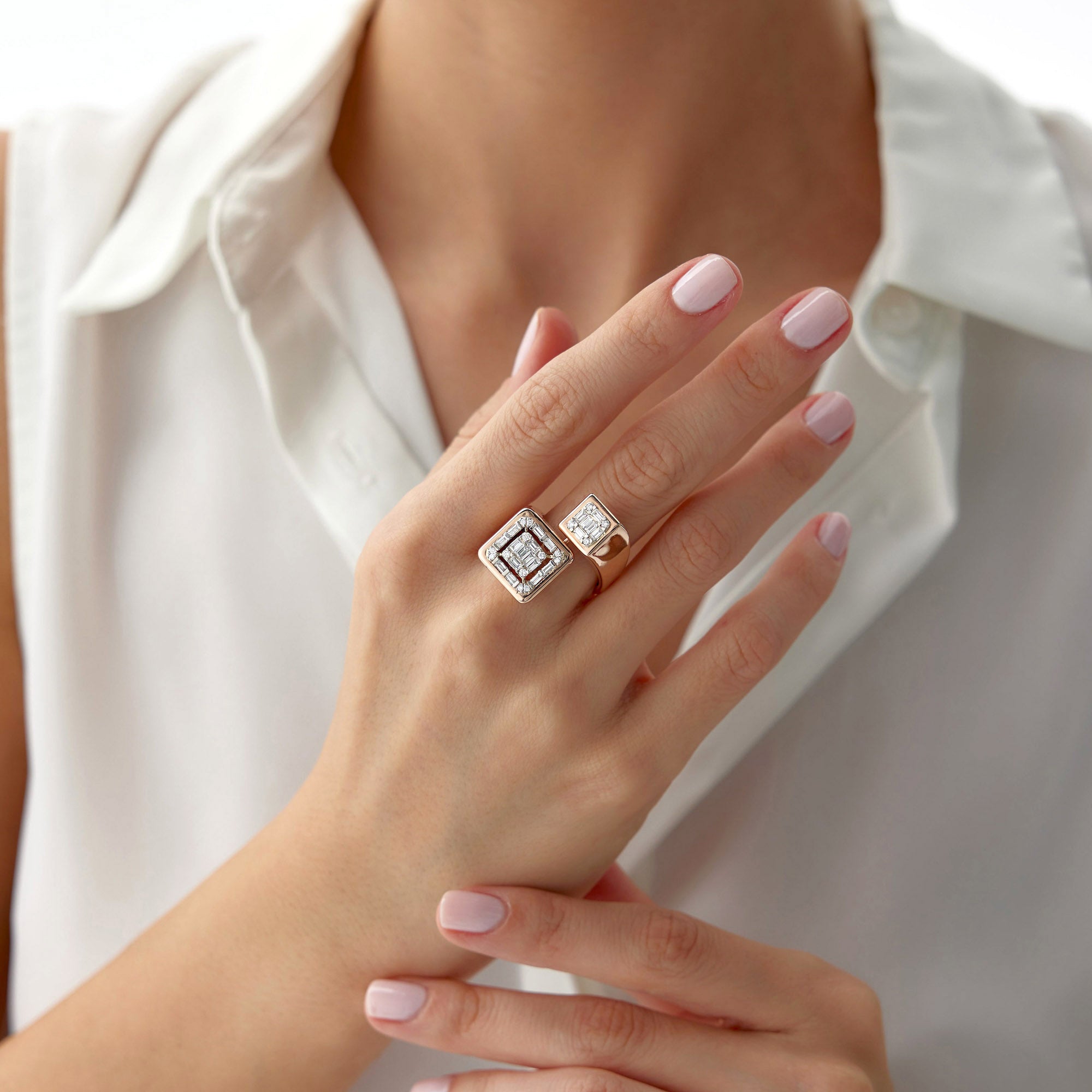 Diamond Double Square Ring in 14K Gold