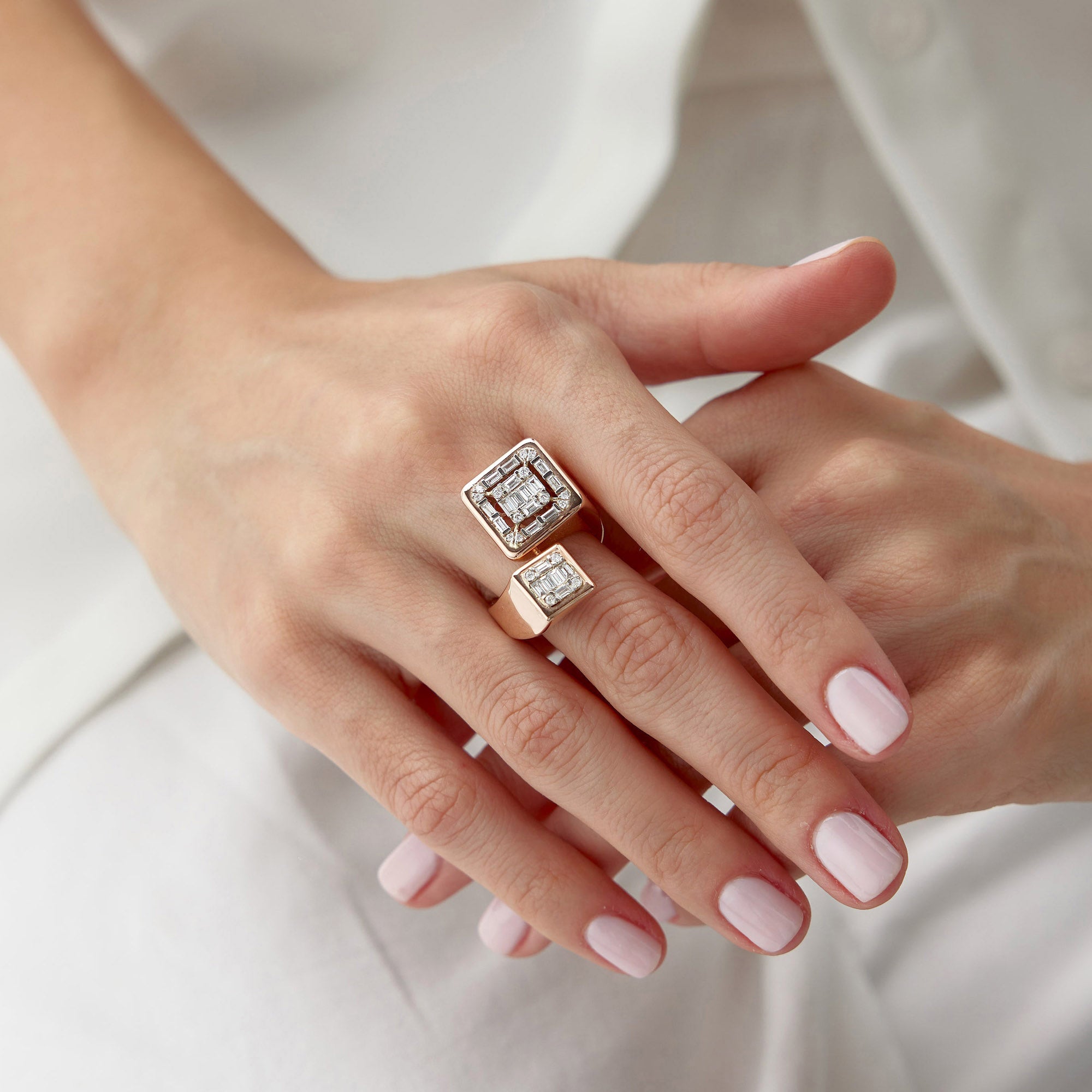 Diamond Double Square Ring in 14K Gold