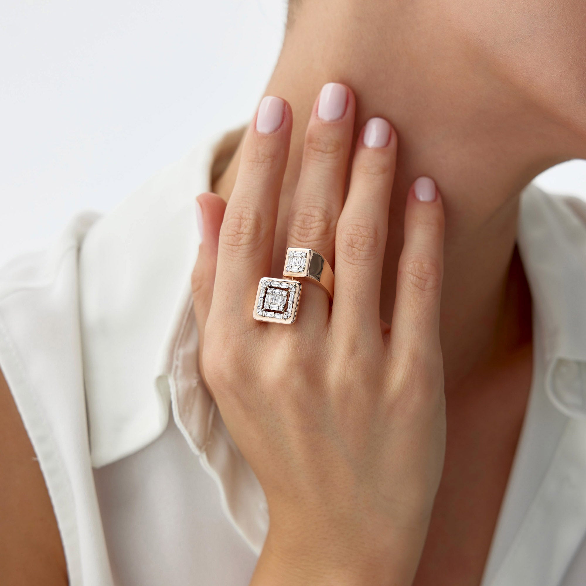 Diamond Double Square Ring in 14K Gold