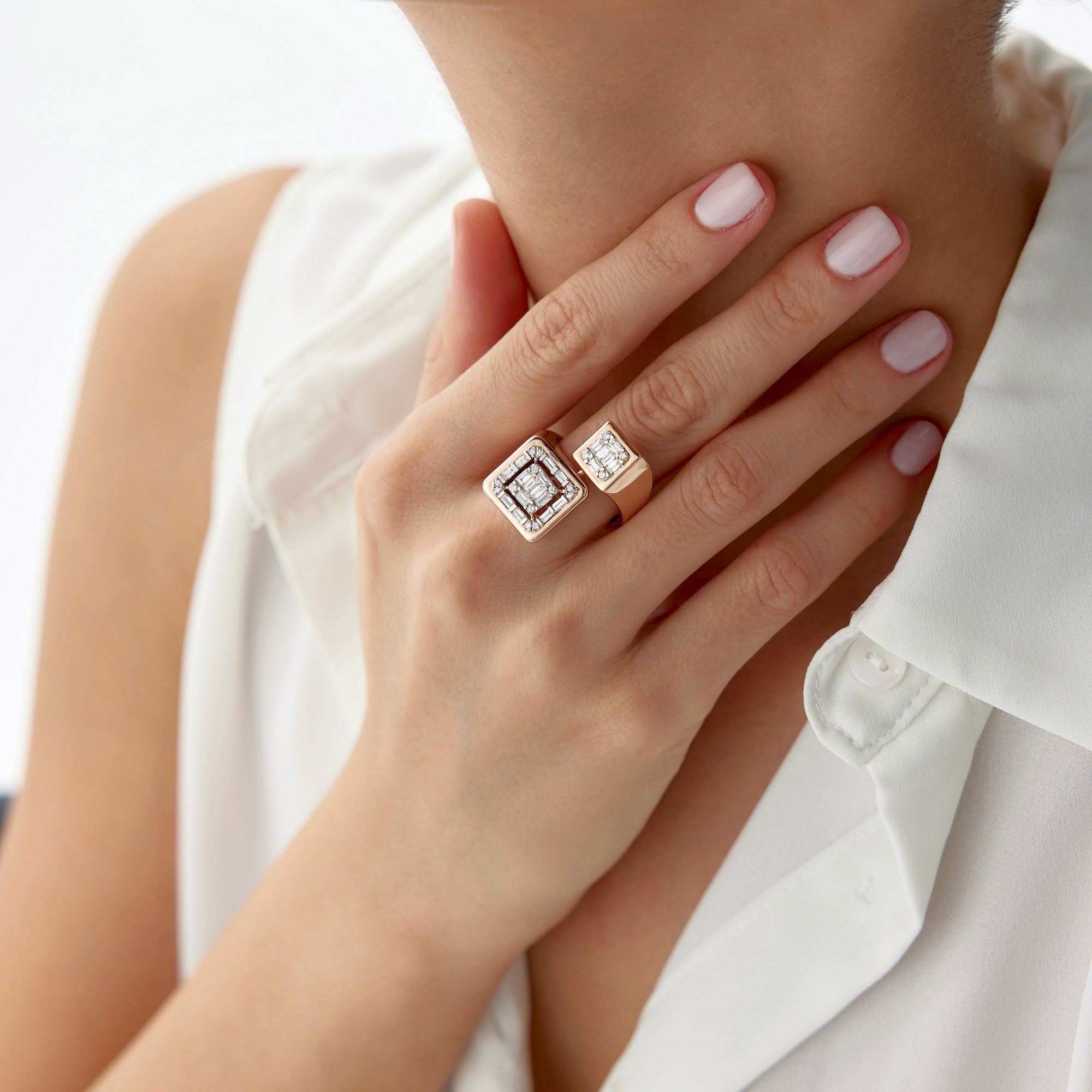 Diamond Double Square Ring in 14K Gold