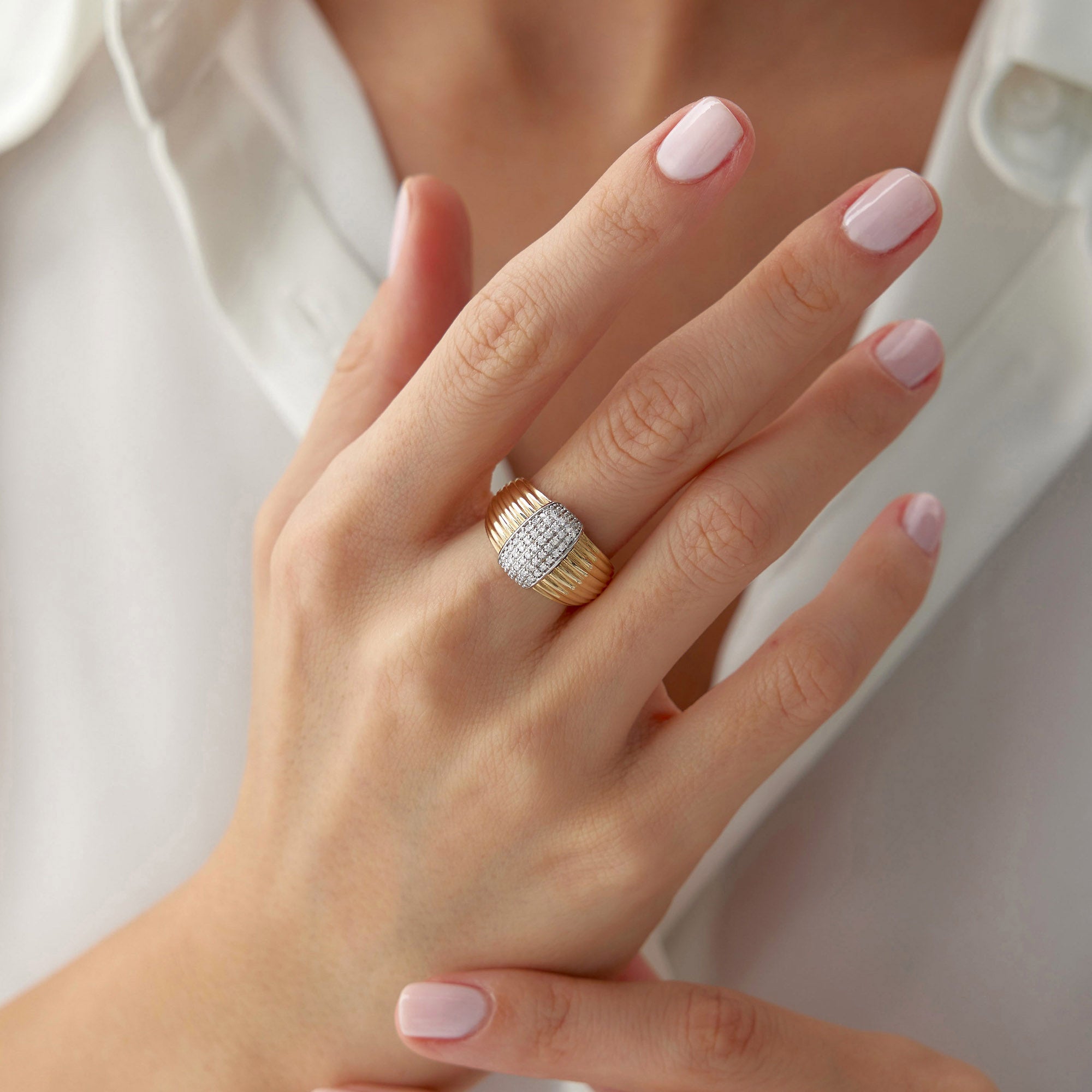 Pave Set Diamond Dome Ring in 14K Gold