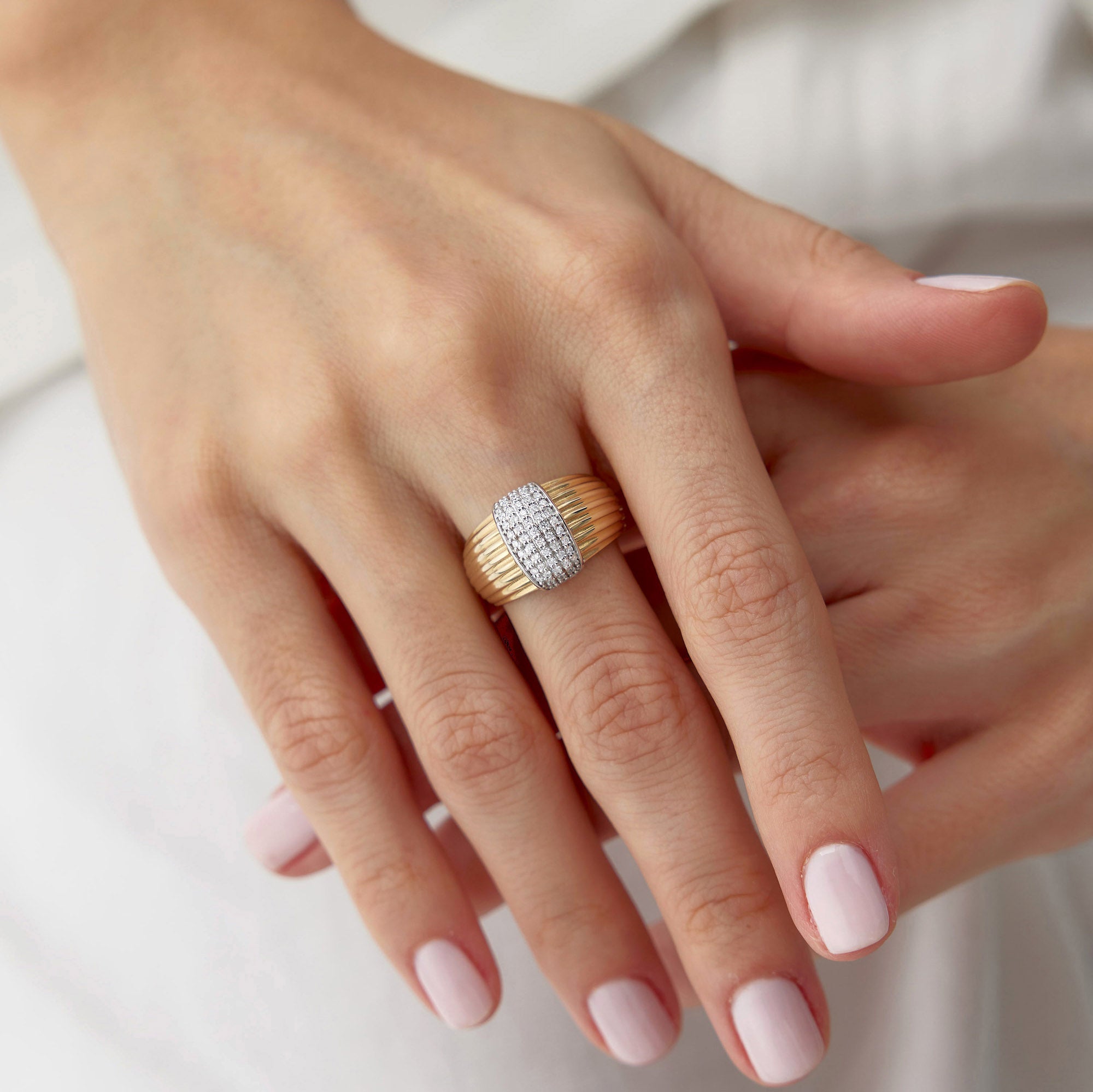 Pave Set Diamond Dome Ring in 14K Gold