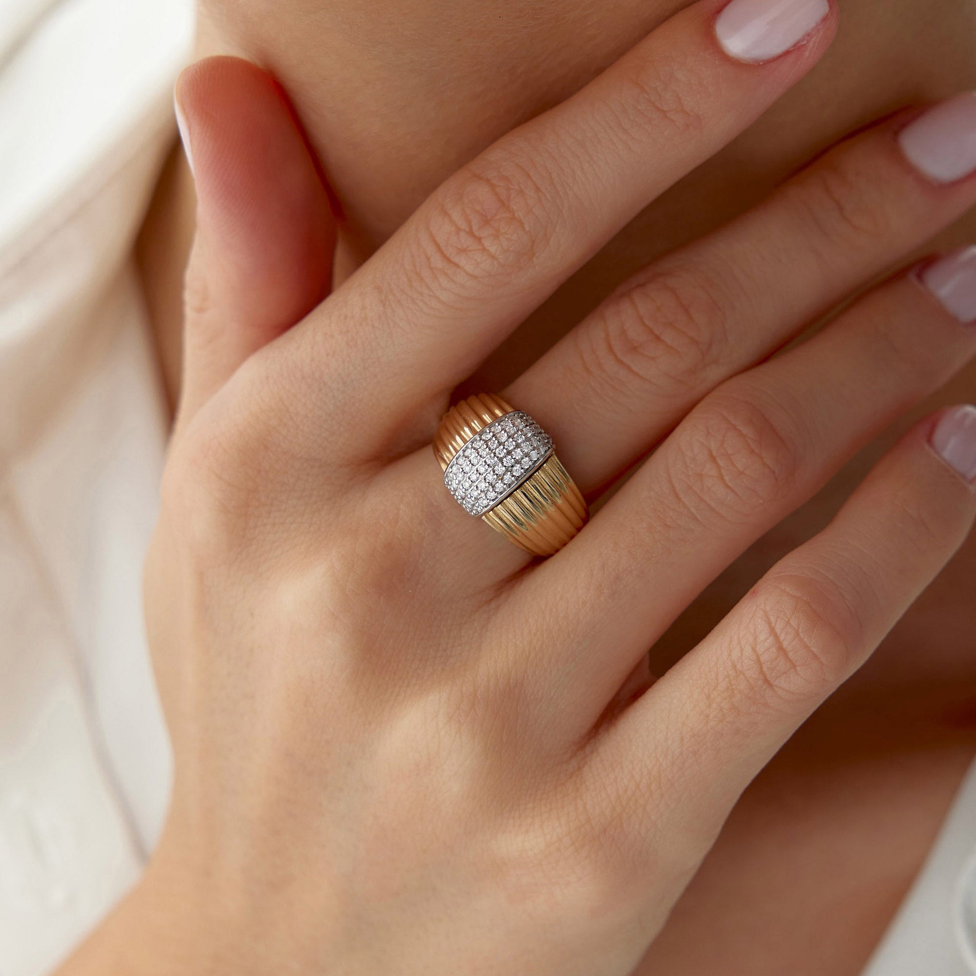 Pave Set Diamond Dome Ring in 14K Gold