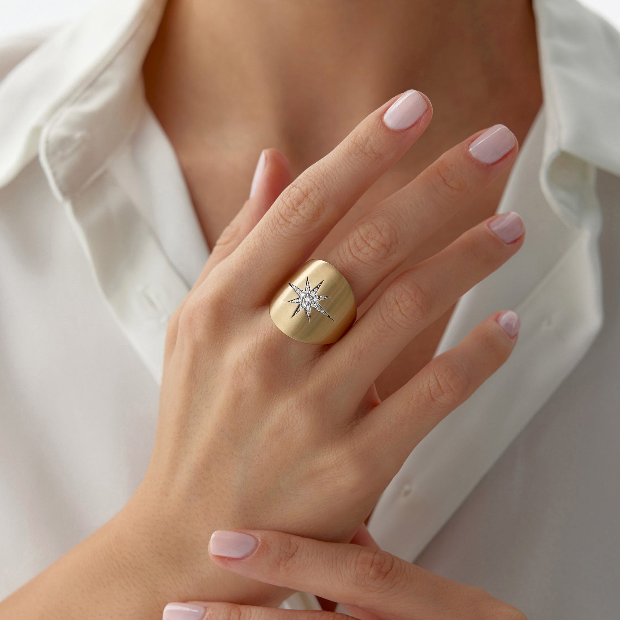 Large Diamond North Star Ring in 14K Gold