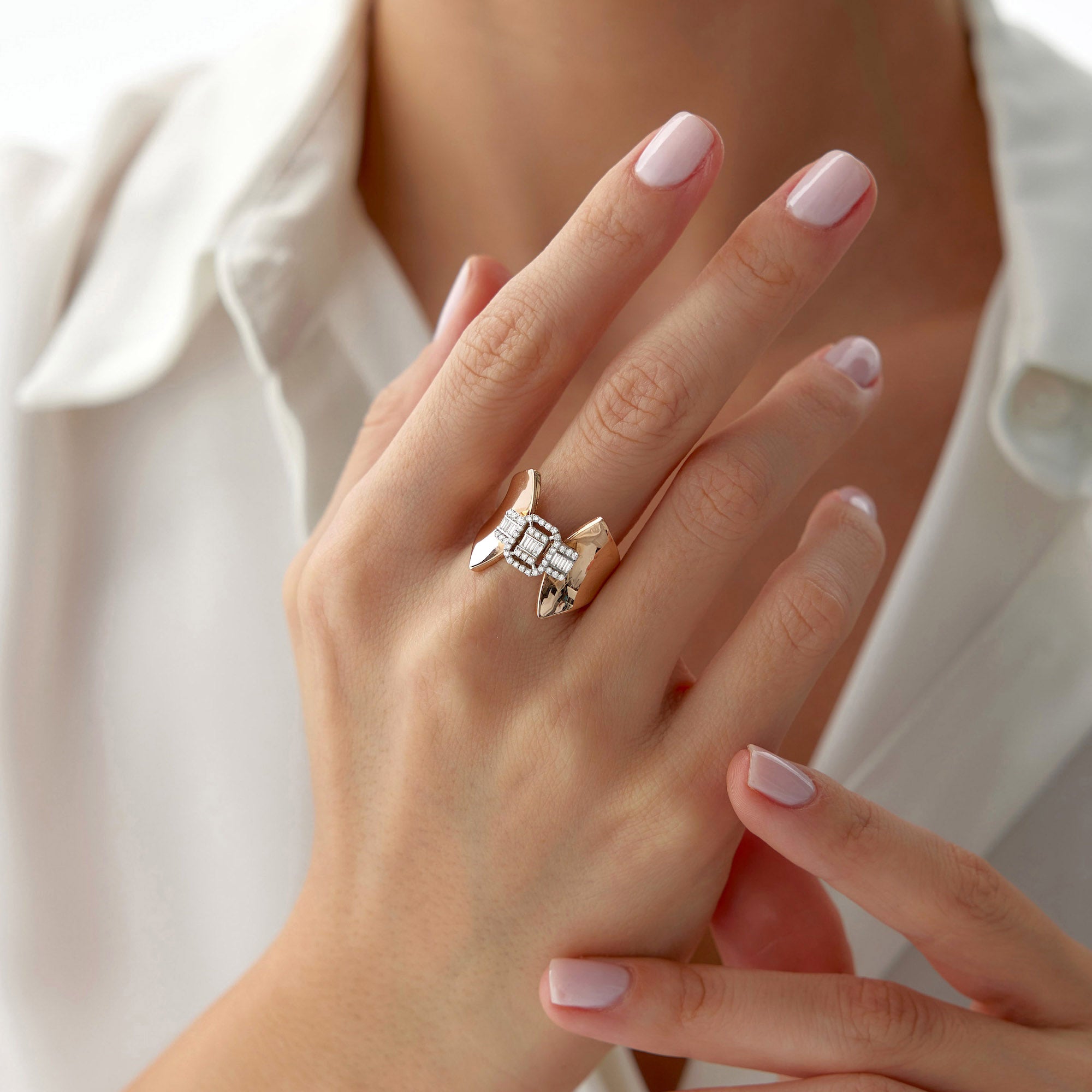 Contemporary Diamond Ring in 14K Gold