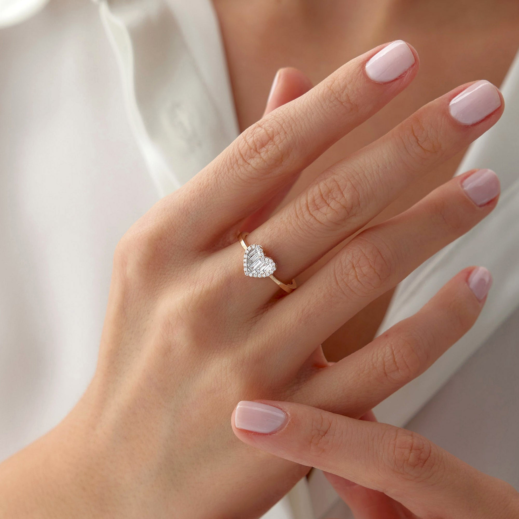 Baguette Diamond Heart Ring in 18K Solid Gold