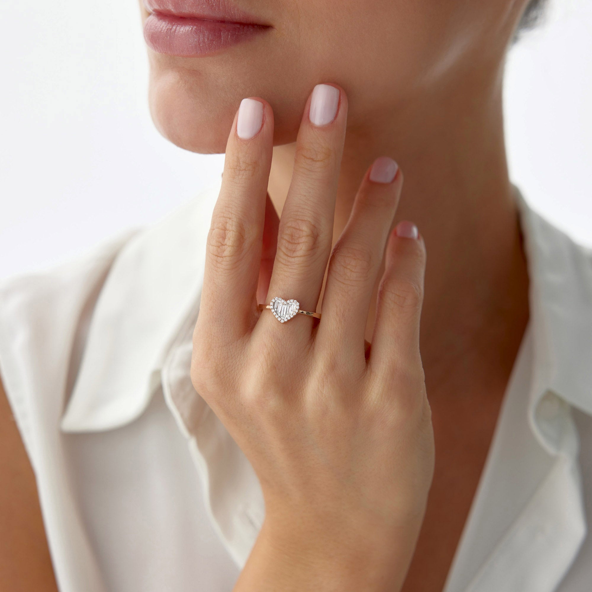 Baguette Diamond Heart Ring in 18K Solid Gold