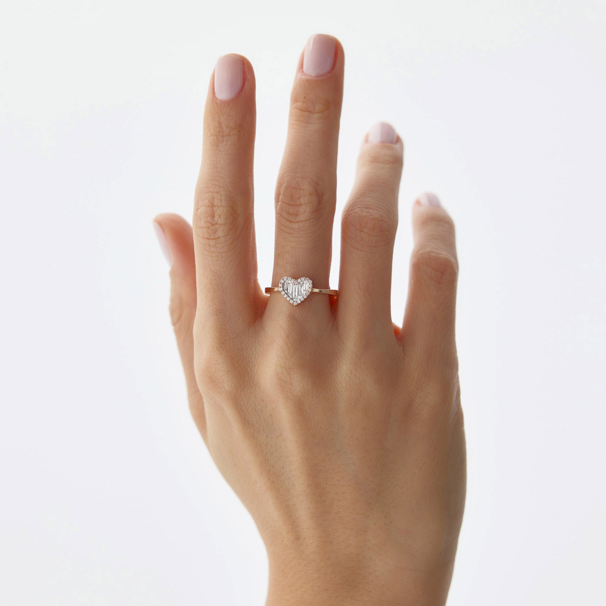 Baguette Diamond Heart Ring in 18K Solid Gold