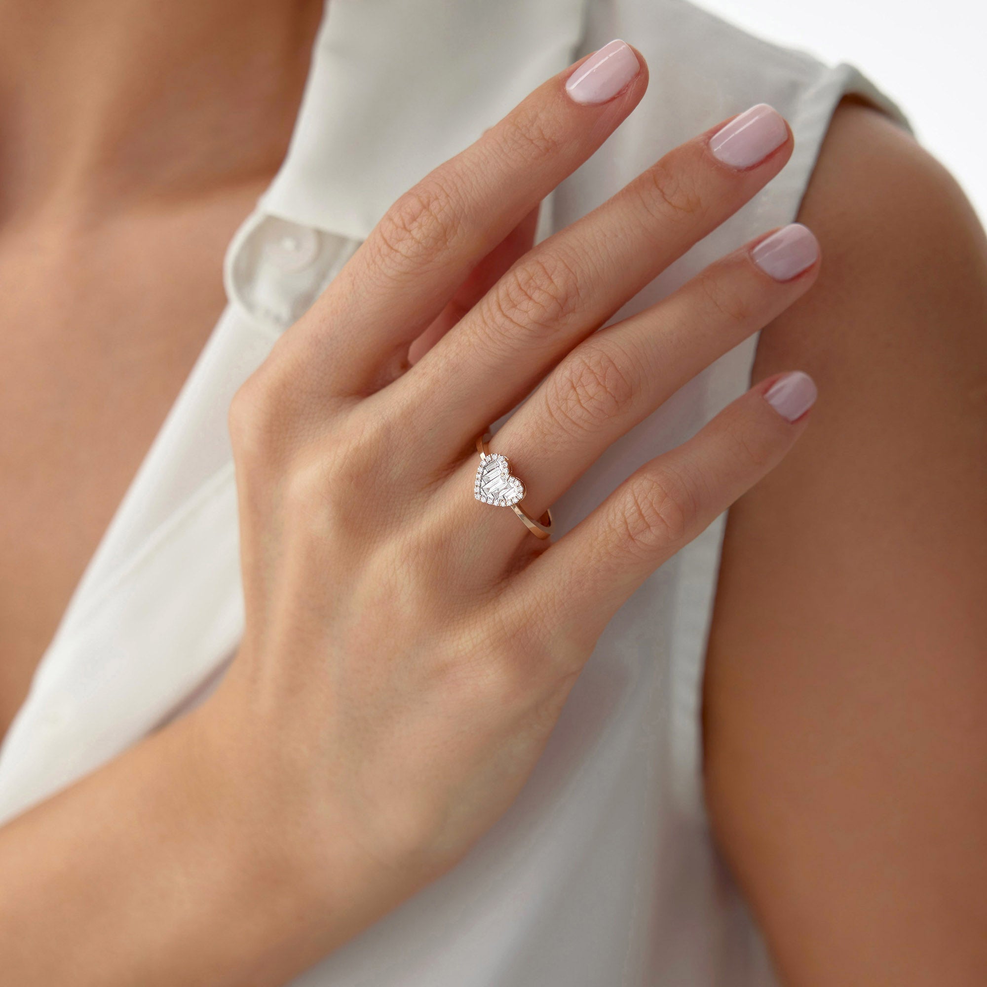 Baguette Diamond Heart Ring in 18K Solid Gold