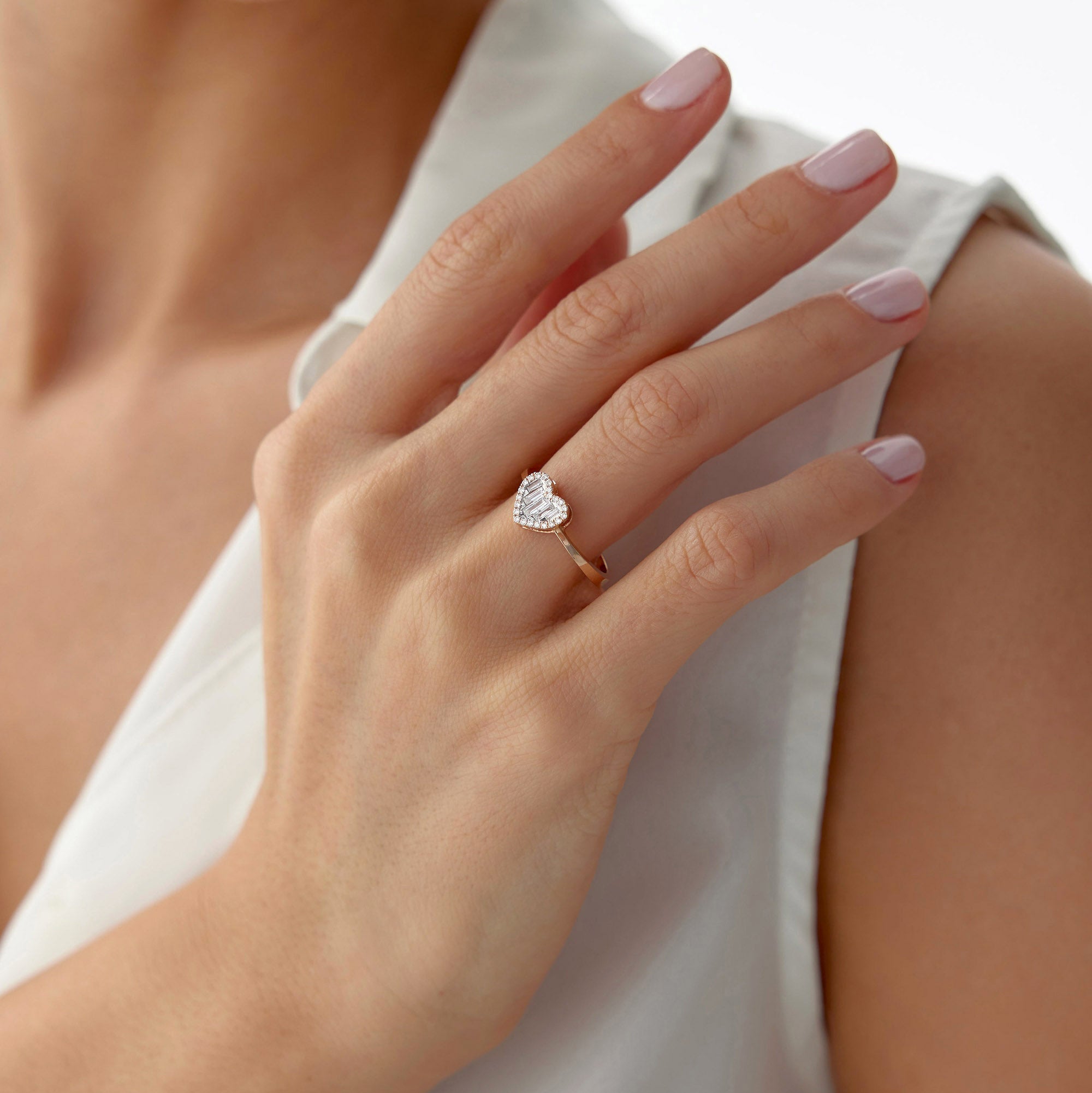 Baguette Diamond Heart Ring in 18K Solid Gold