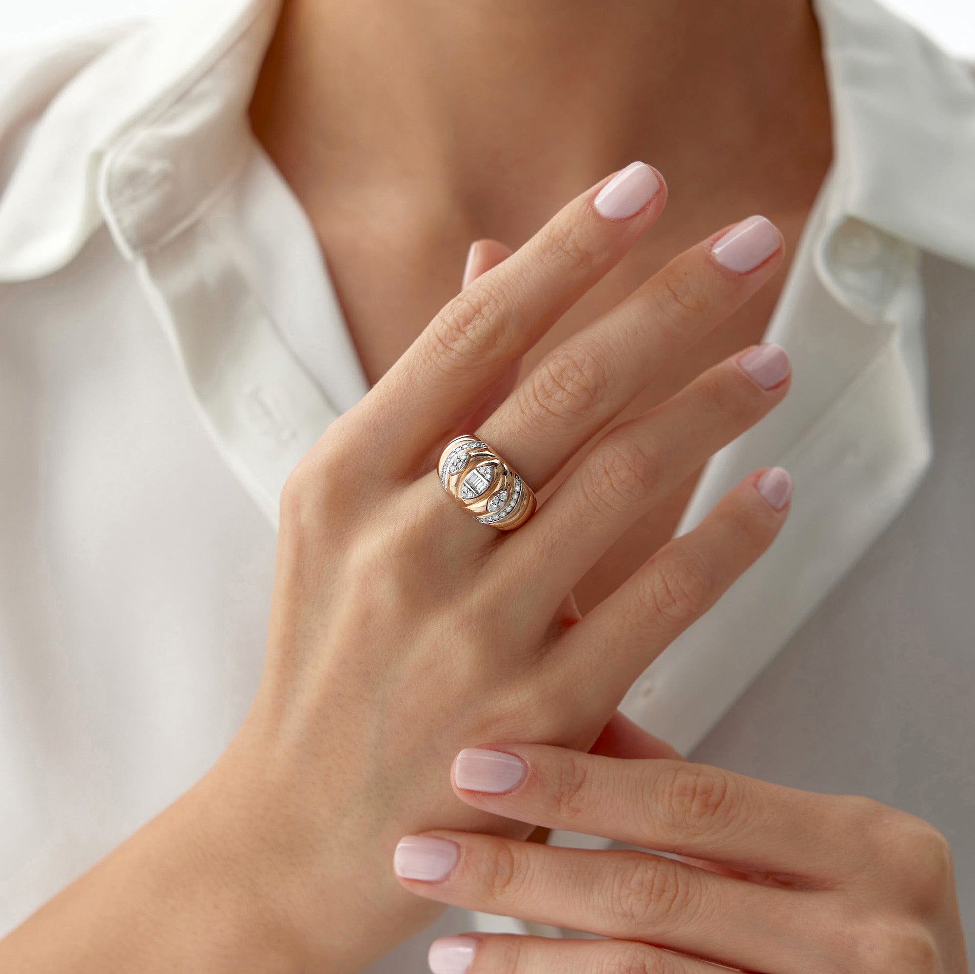 Diamond Wavy Dome Ring in 14K Gold