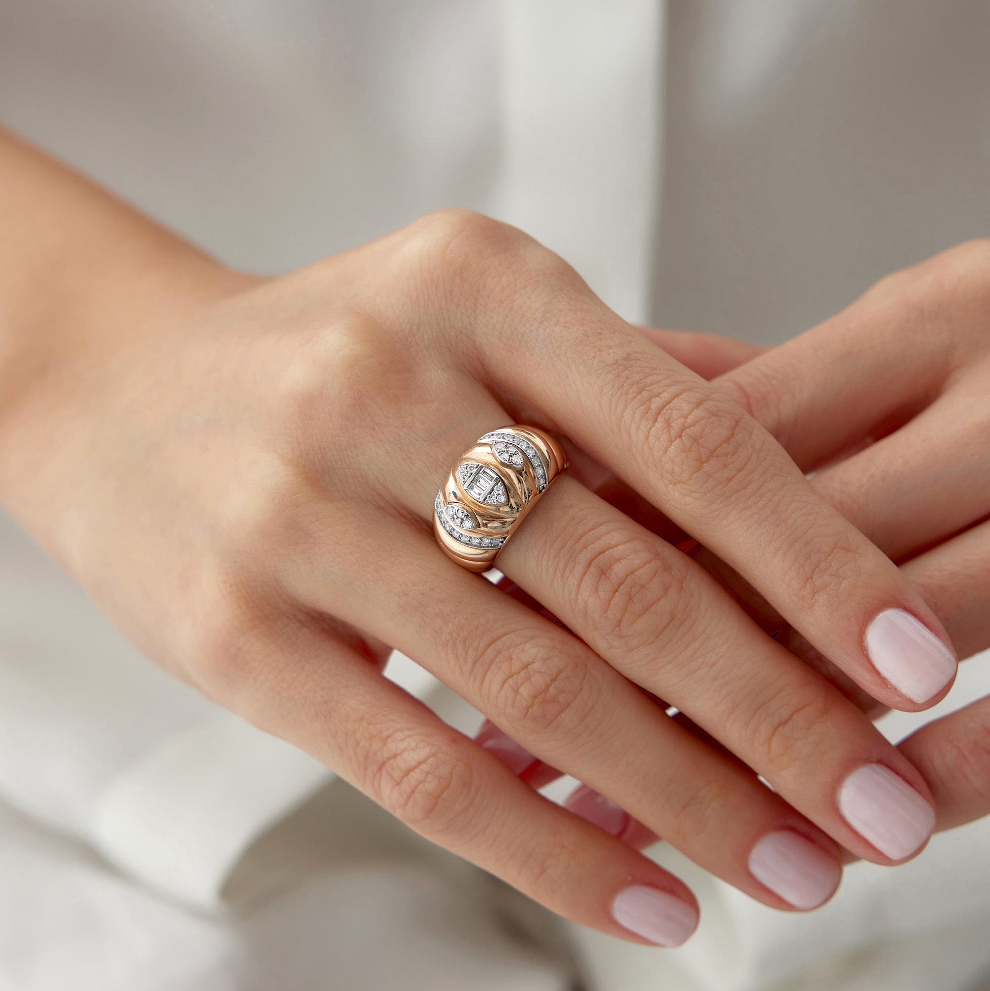 Diamond Wavy Dome Ring in 14K Gold