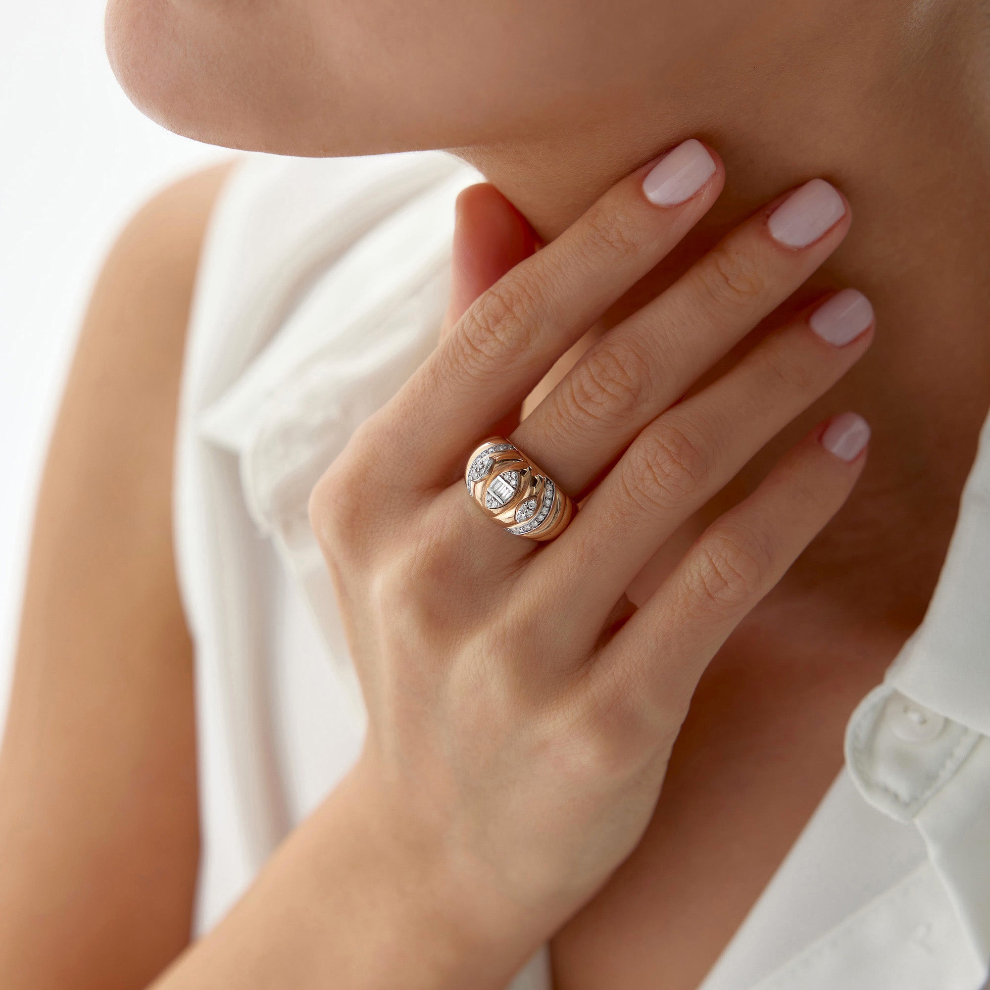 Diamond Wavy Dome Ring in 14K Gold