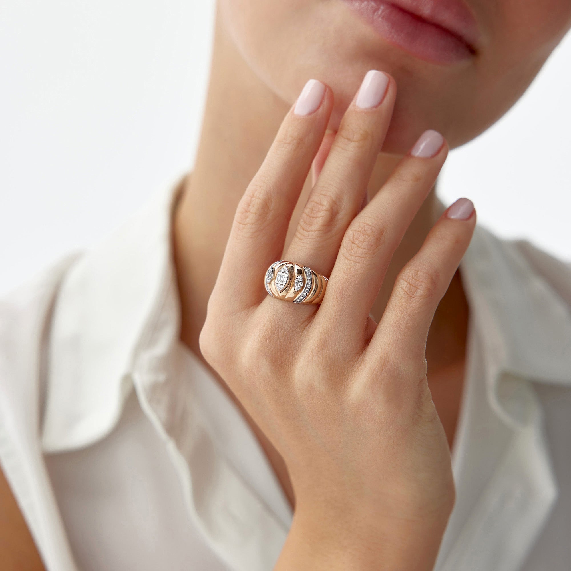 Diamond Wavy Dome Ring in 14K Gold