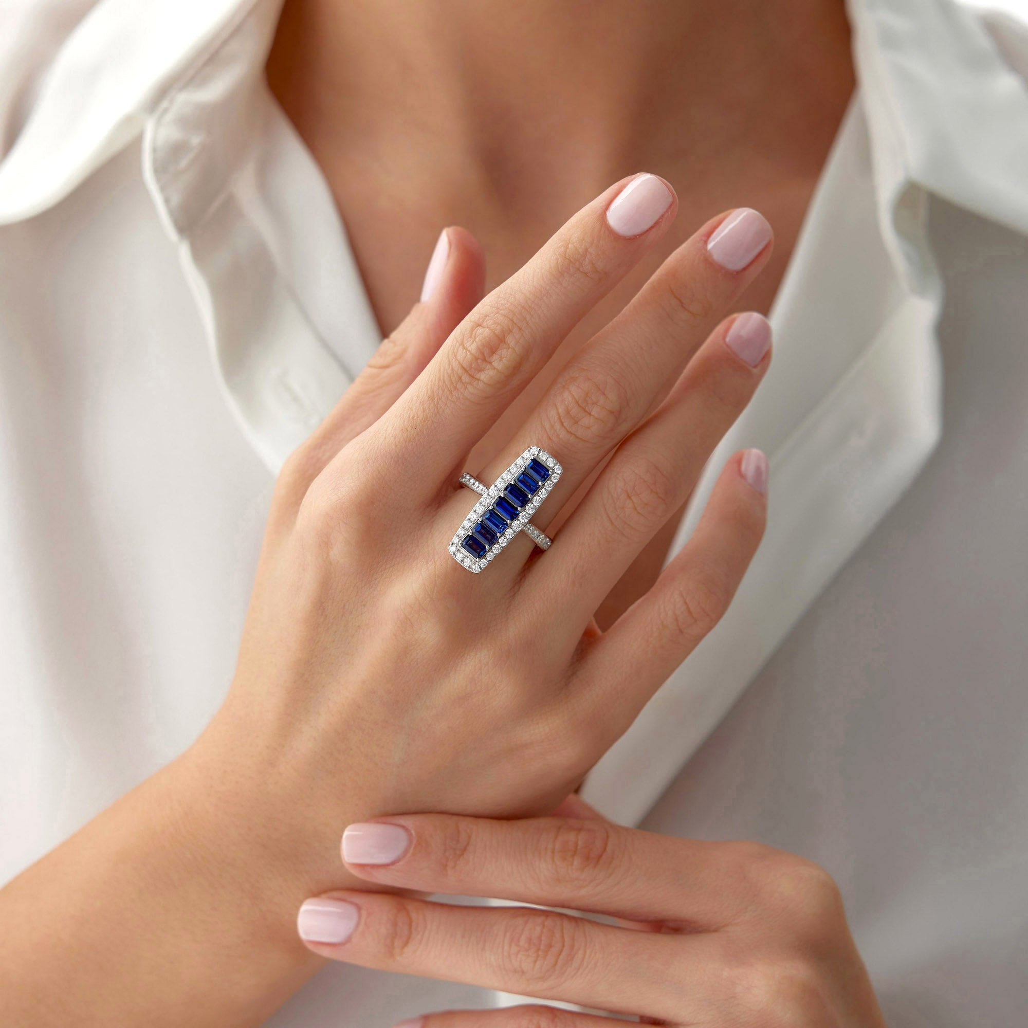 Blue Sapphire and Diamond Ring in 14K Gold