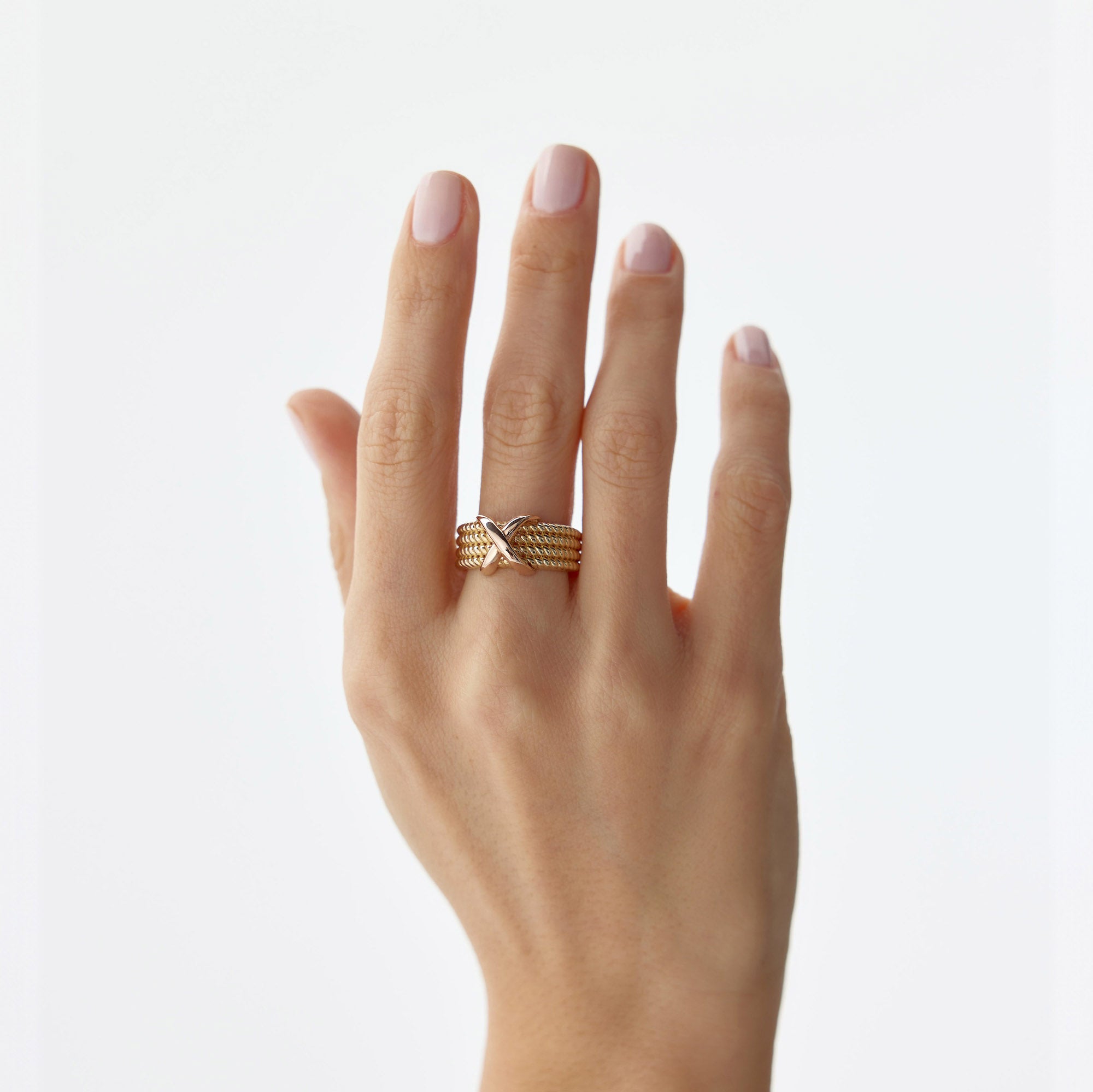 Two Tone X Knot Ring in 14K Gold