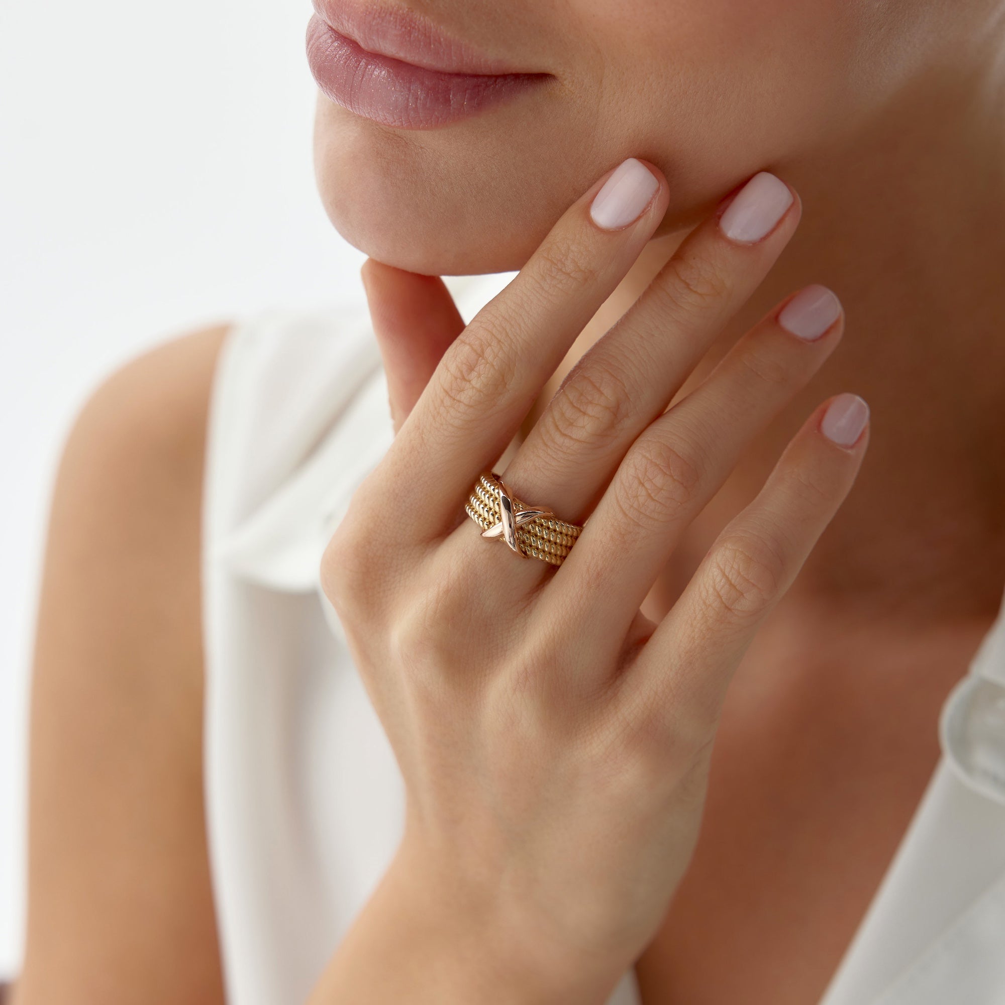 Two Tone X Knot Ring in 14K Gold