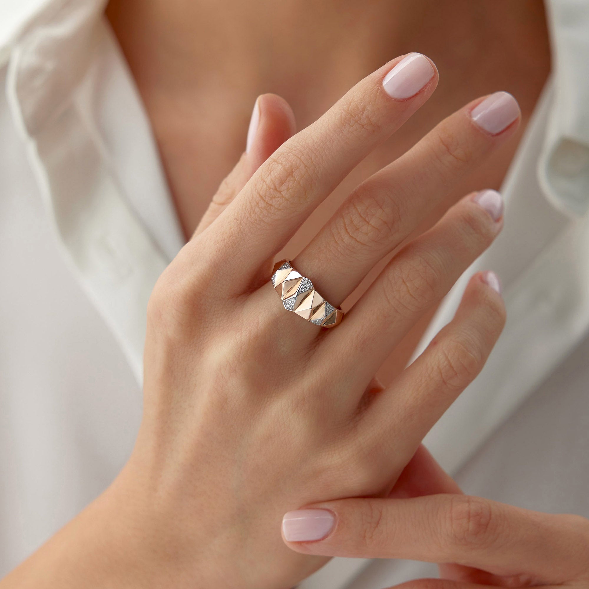 Diamond Geometric Spike Ring in 14K Gold