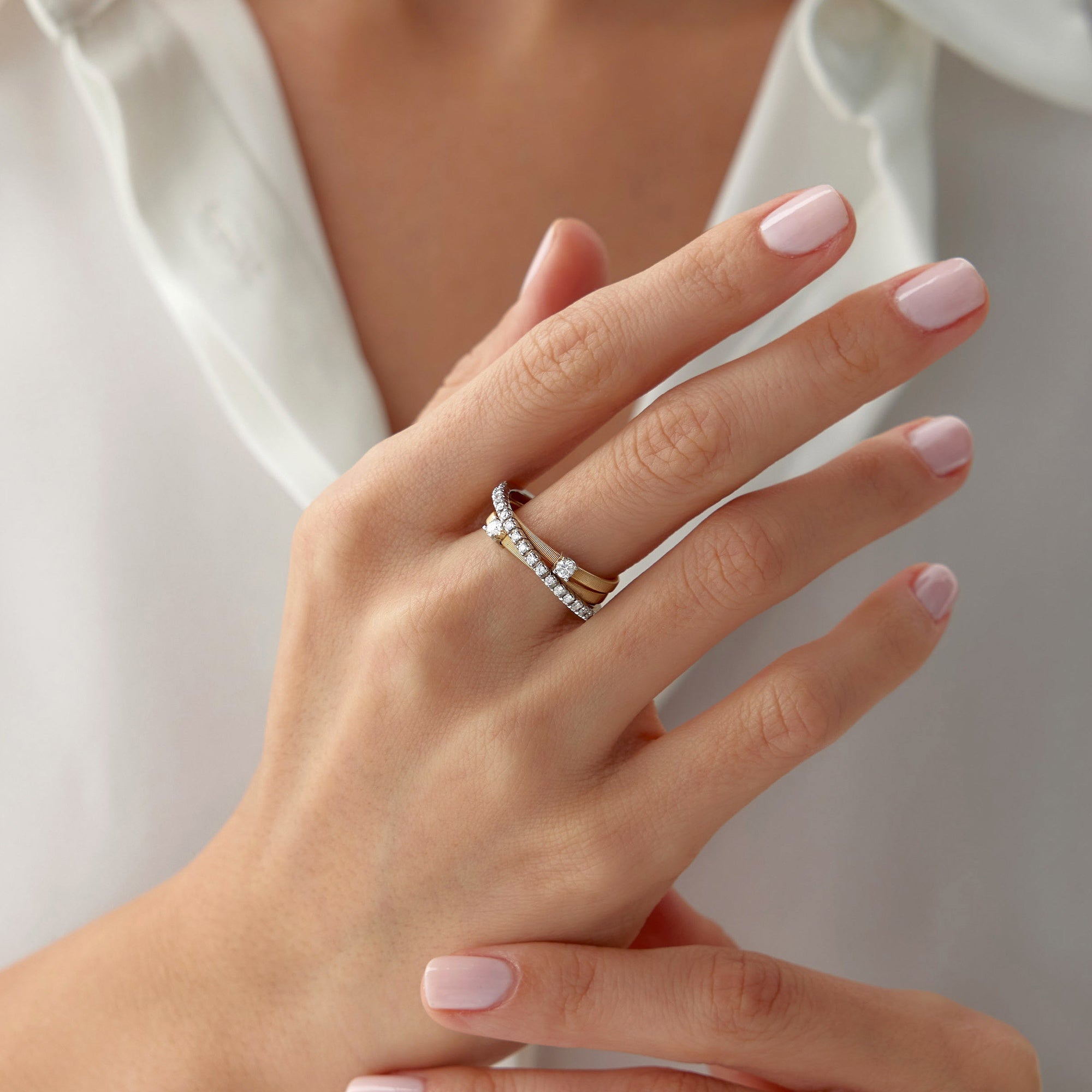 Matte Finish Diamond Crossover Ring in 14K Gold