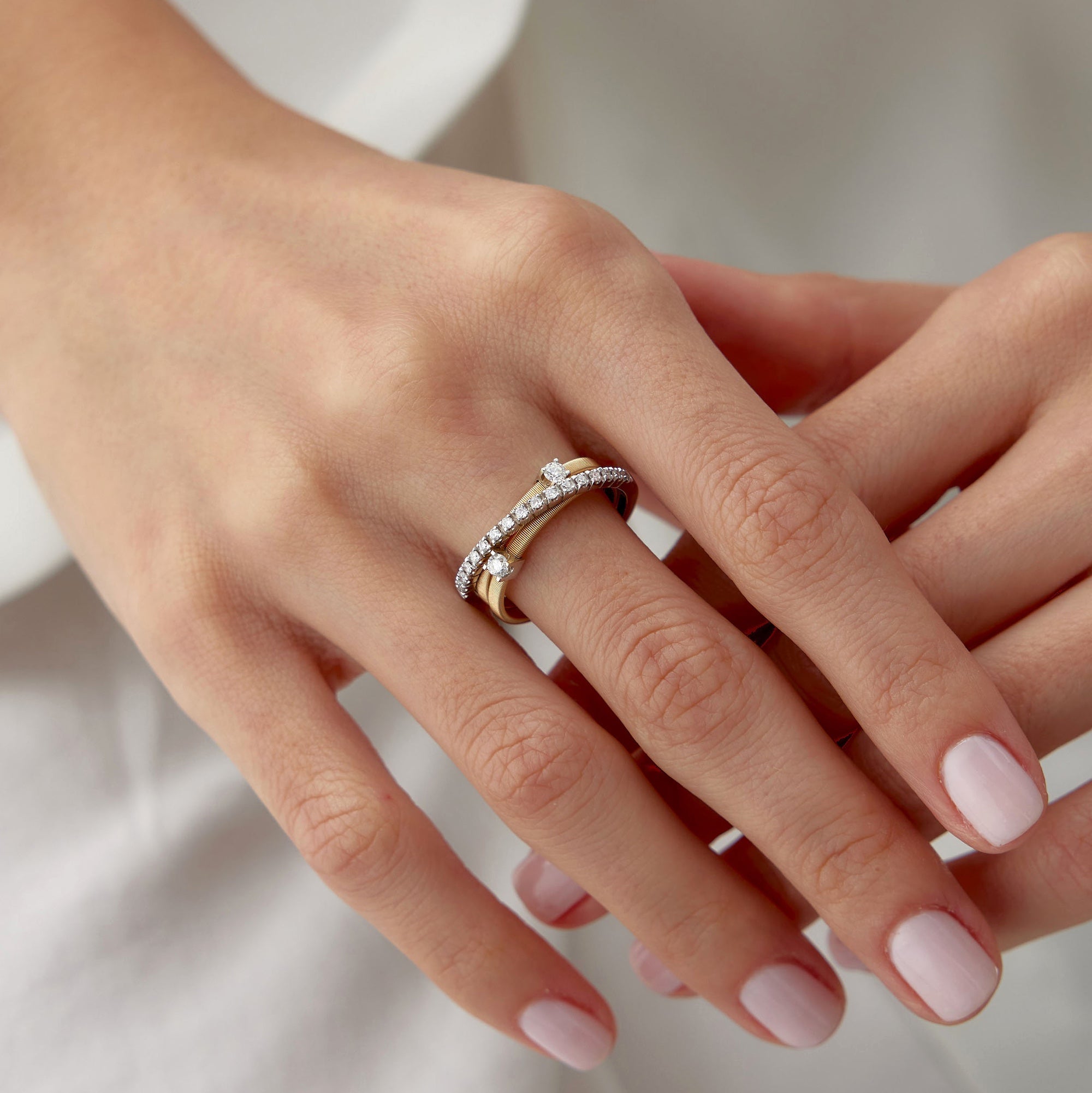 Matte Finish Diamond Crossover Ring in 14K Gold