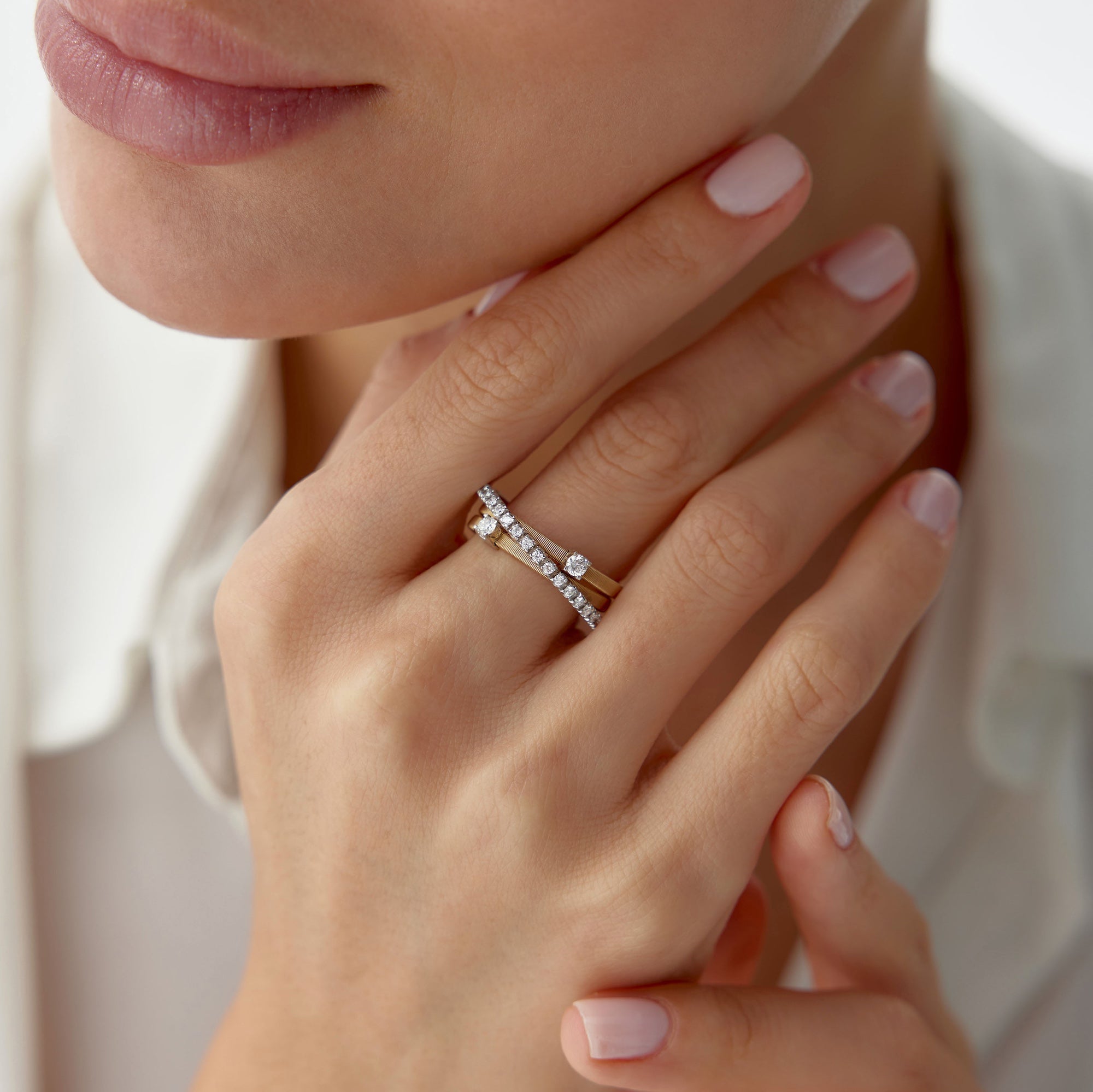 Matte Finish Diamond Crossover Ring in 14K Gold