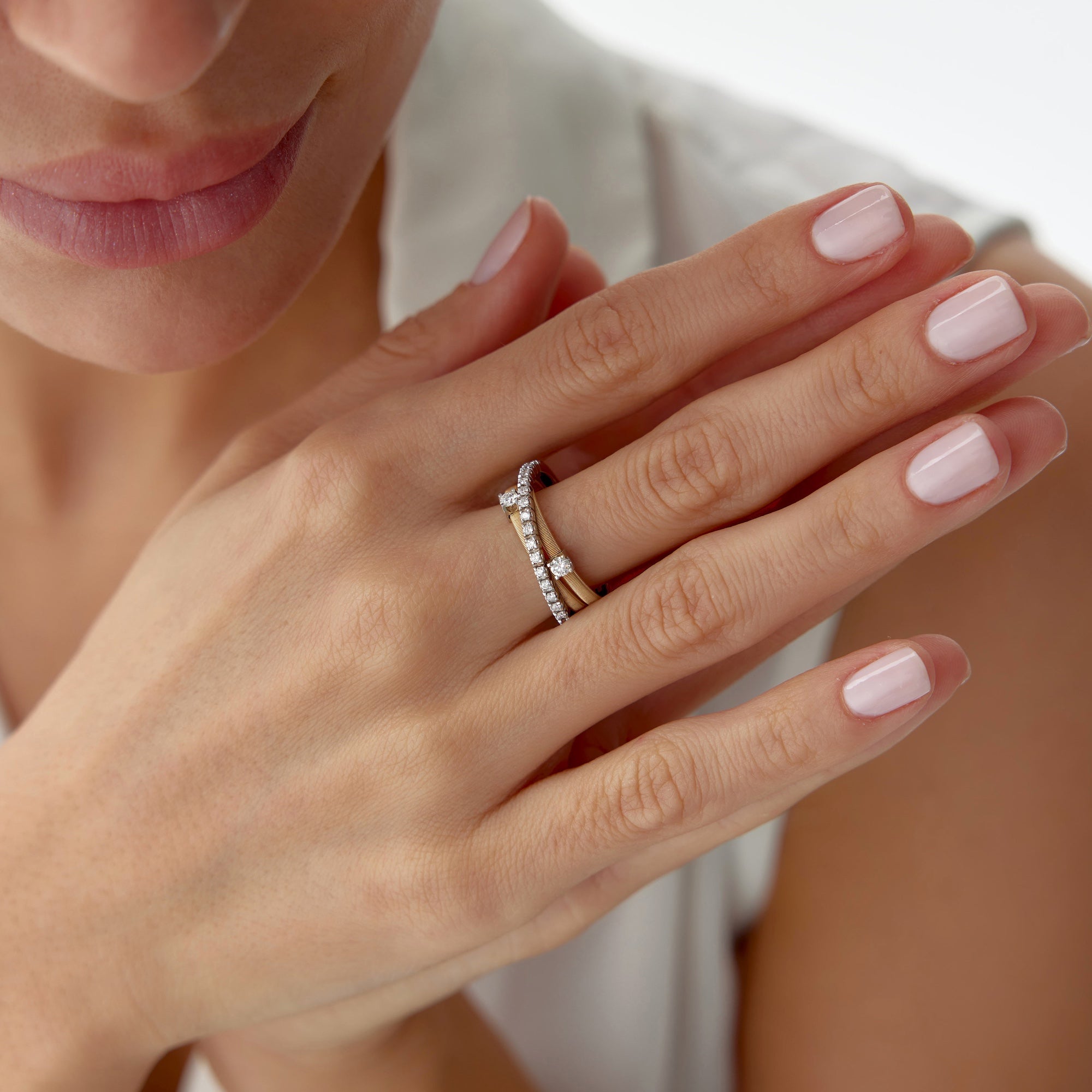 Matte Finish Diamond Crossover Ring in 14K Gold