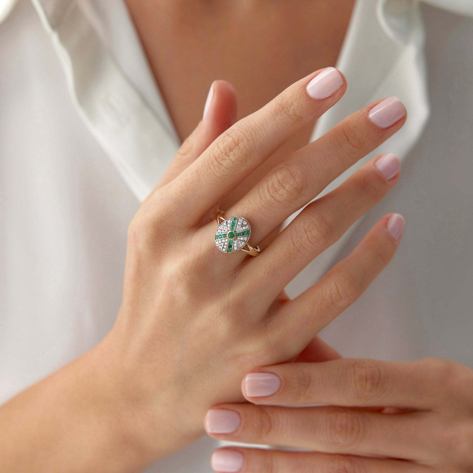 Emerald and Diamond X Ring