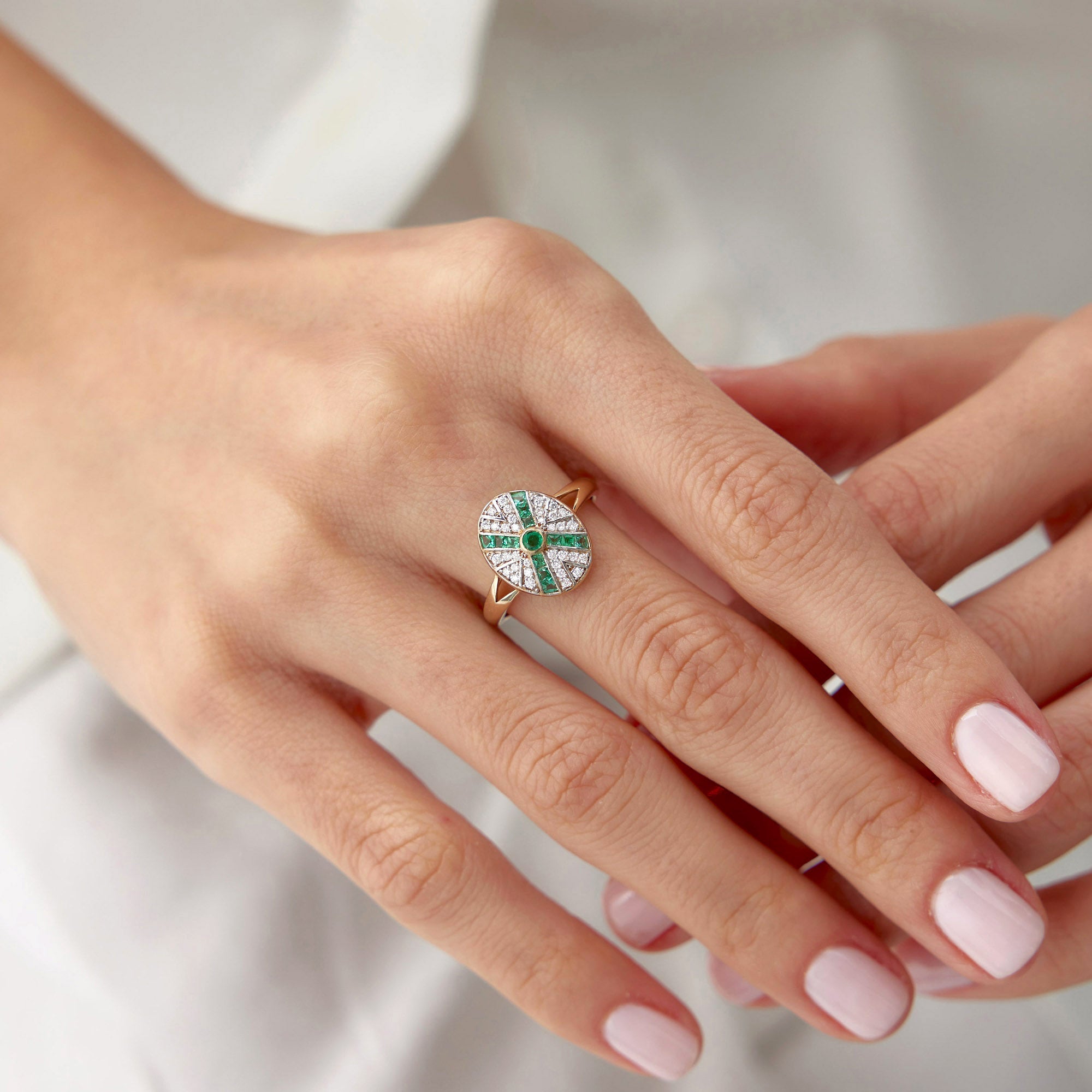 Emerald and Diamond X Ring